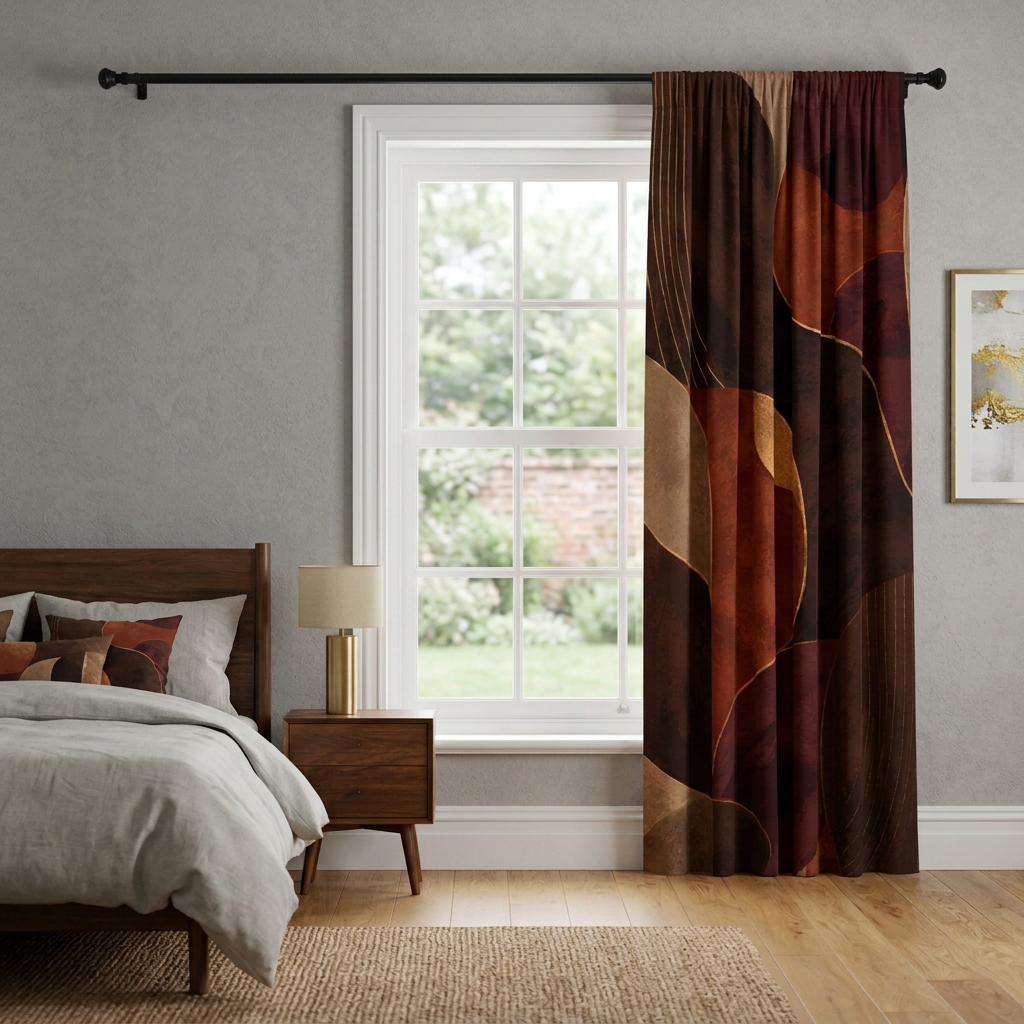 Ember & Earth Sheer Curtain — Abstract Earth Tone Window Panel
