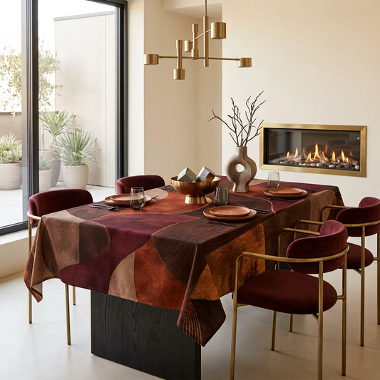 Ember & Earth Tablecloth — Warm Earth Tones Retro Geometric Table Cover