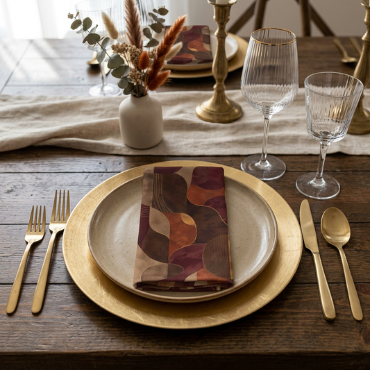 Ember & Earth Napkins (Set of 4) — Abstract Earth Tone Dinner Napkins