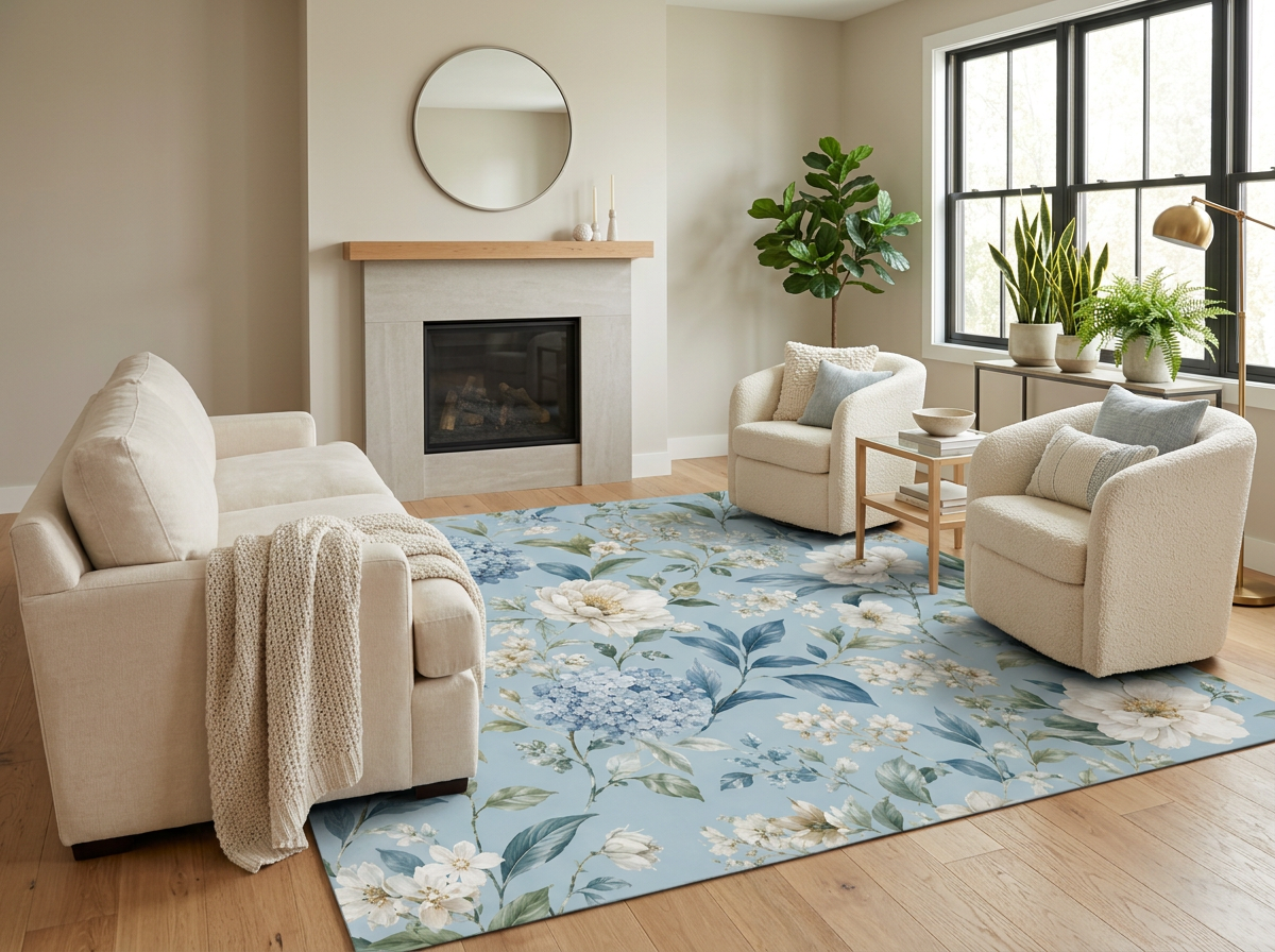 Blue Vintage Hydrangea & Peony Accent Rug