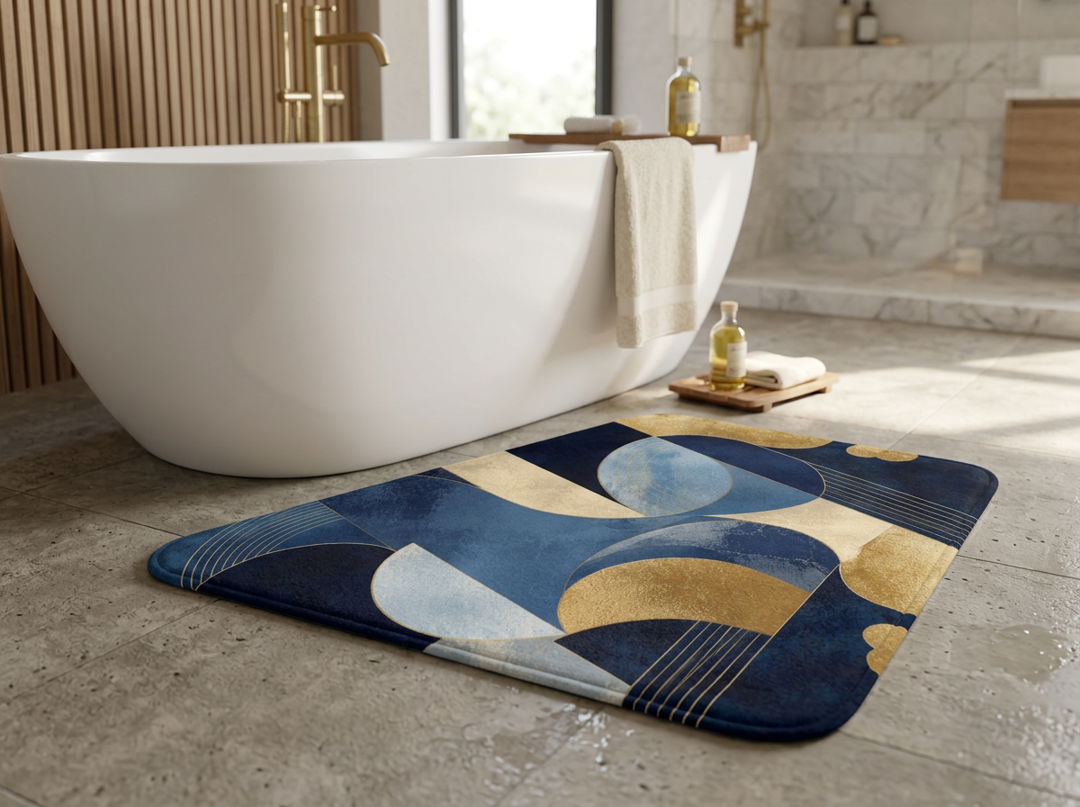 Azure Opulence Bath Mat — Modern Decorative Bathroom Rug