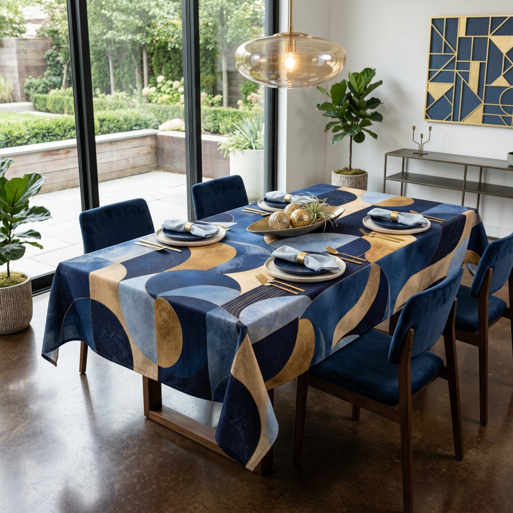 Azure Opulence Art Deco Tablecloth