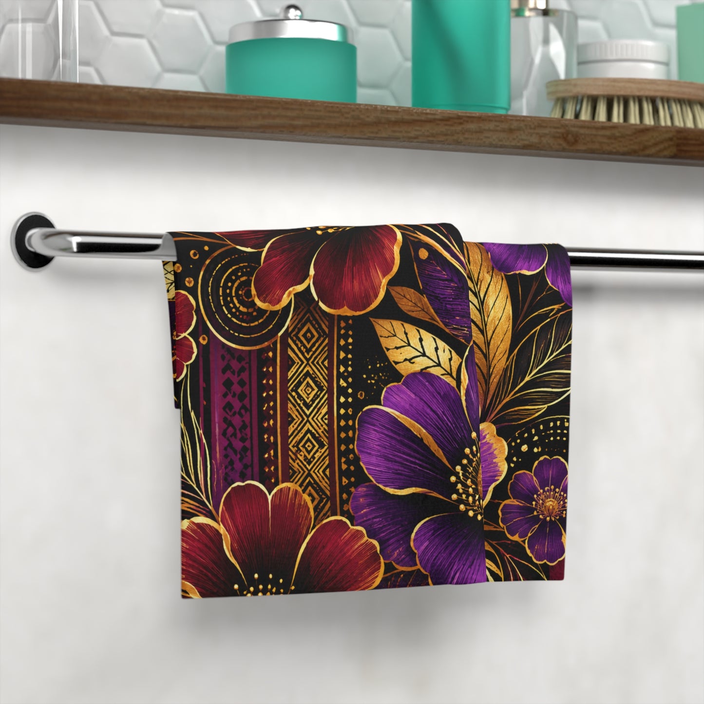 Zuri Garden Face Towel — Luxe Purple & Burgundy Bloom Design