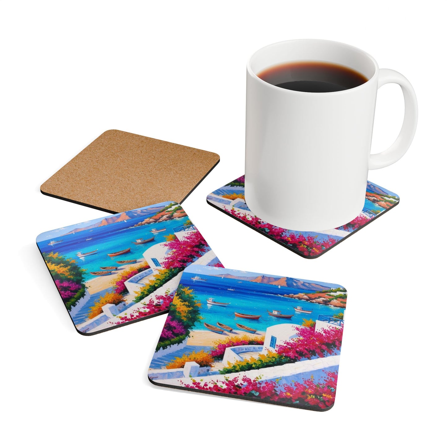 Grecian Seaside Corkwood Coaster Set