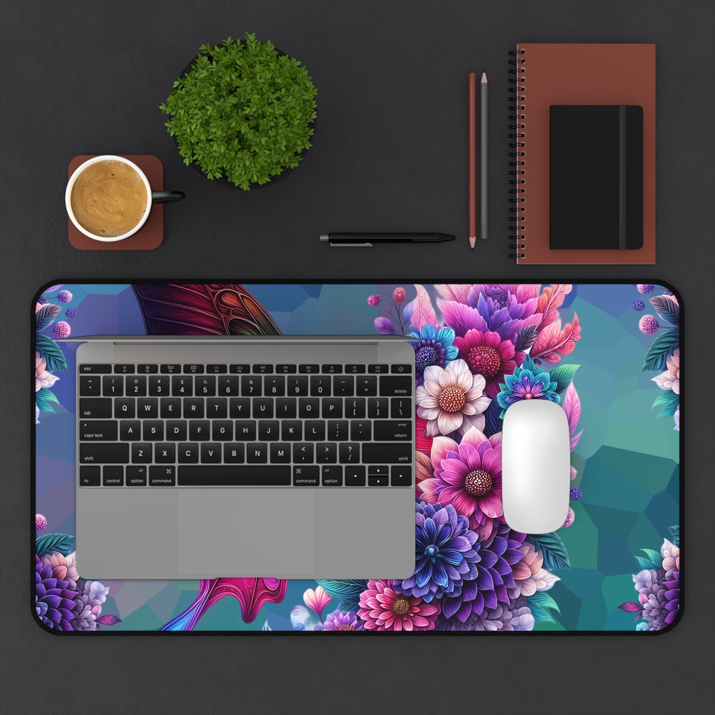Butterfly Bloom Desk Mat — Vibrant Floral RGB Mousepad for Gamers & Creatives