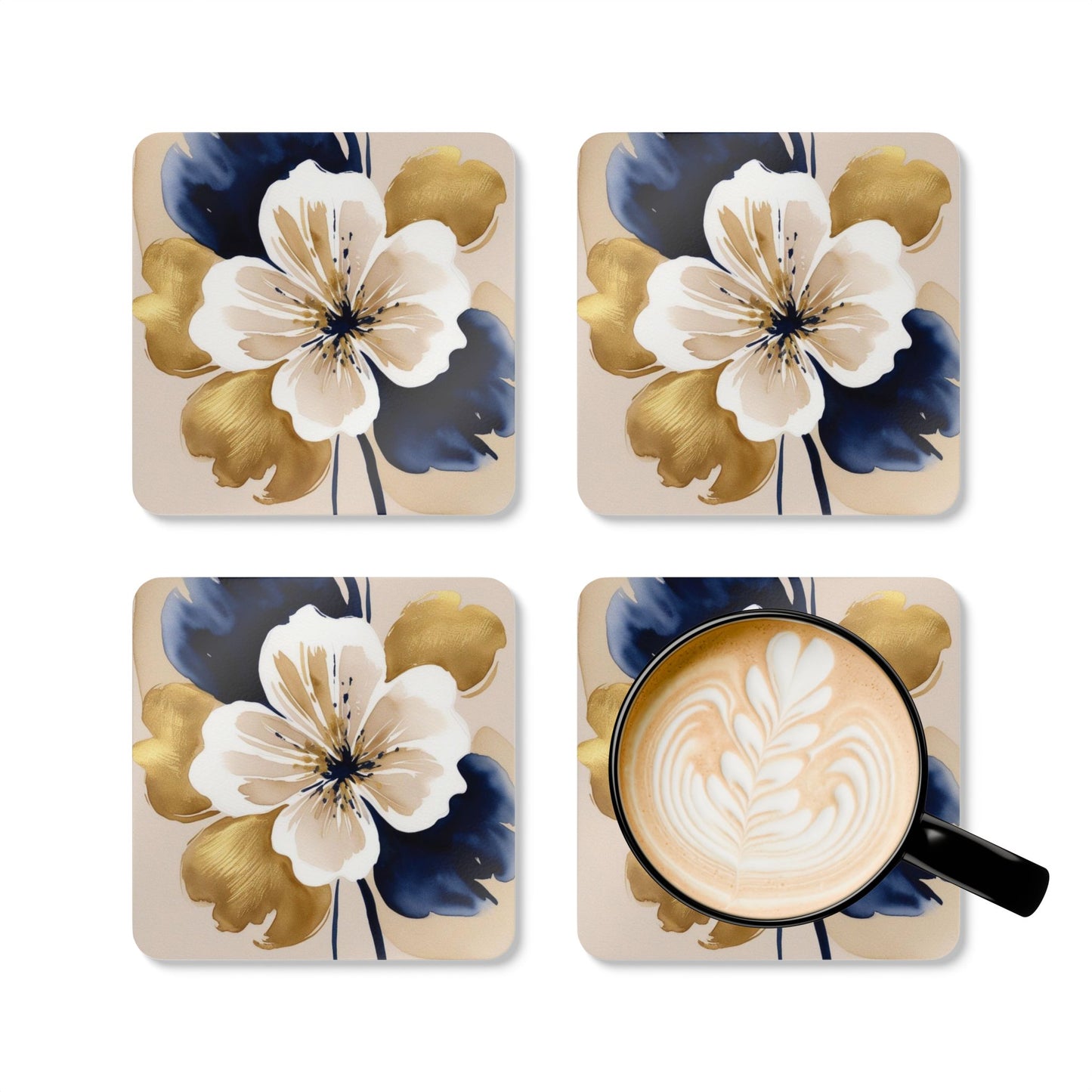 Abstract Floral Corkwood Coaster Set