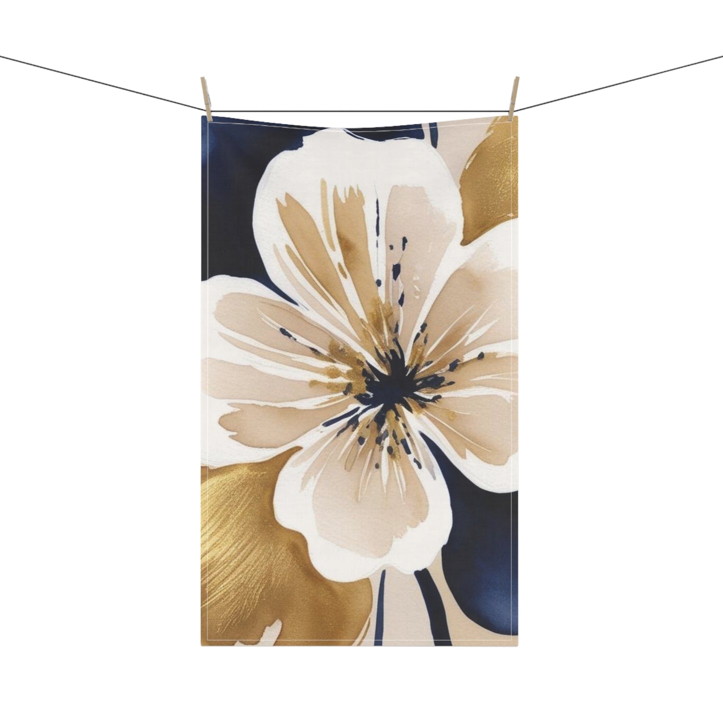 Floral Gold & Navy Tea Towels (cotton, poly)