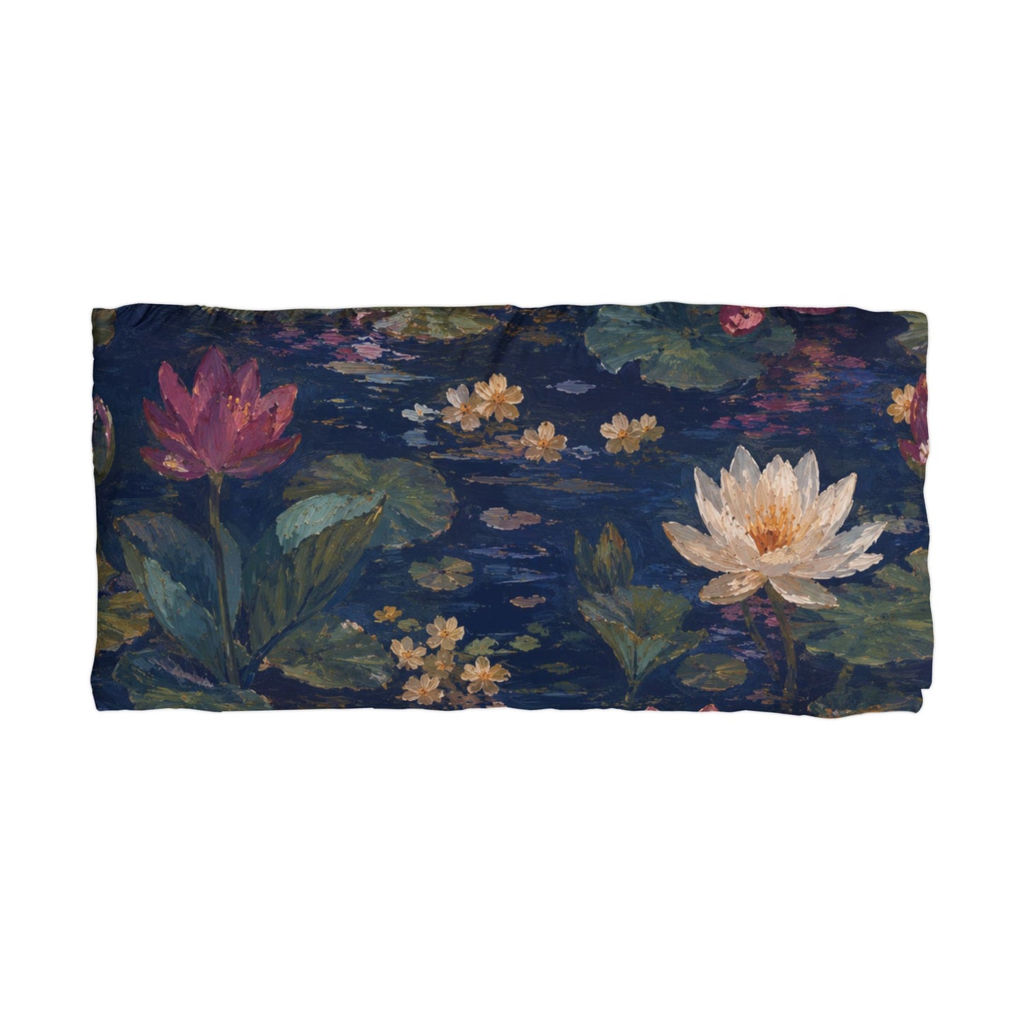 Dark Blue Lotus Pond Microfiber Pillow Cover