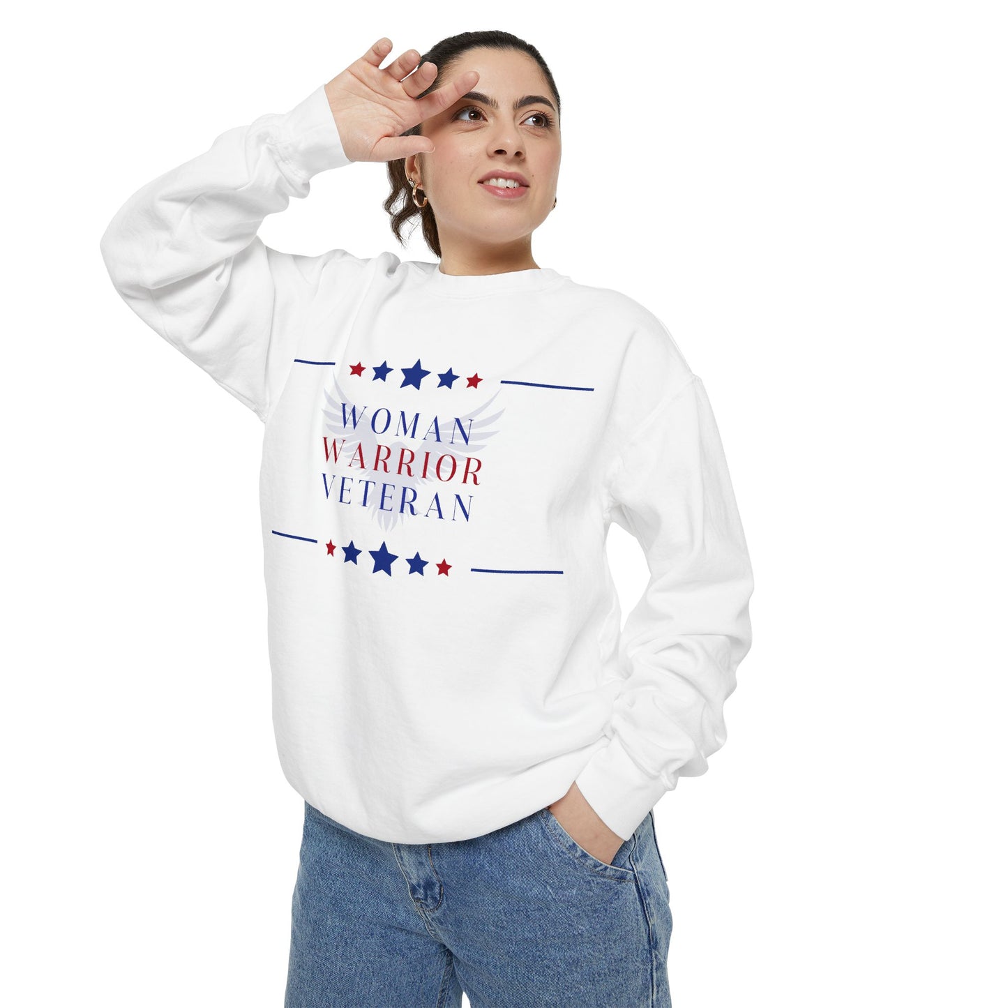 Woman, Warrior, Veteran Unisex Garment-Dyed Sweatshirt