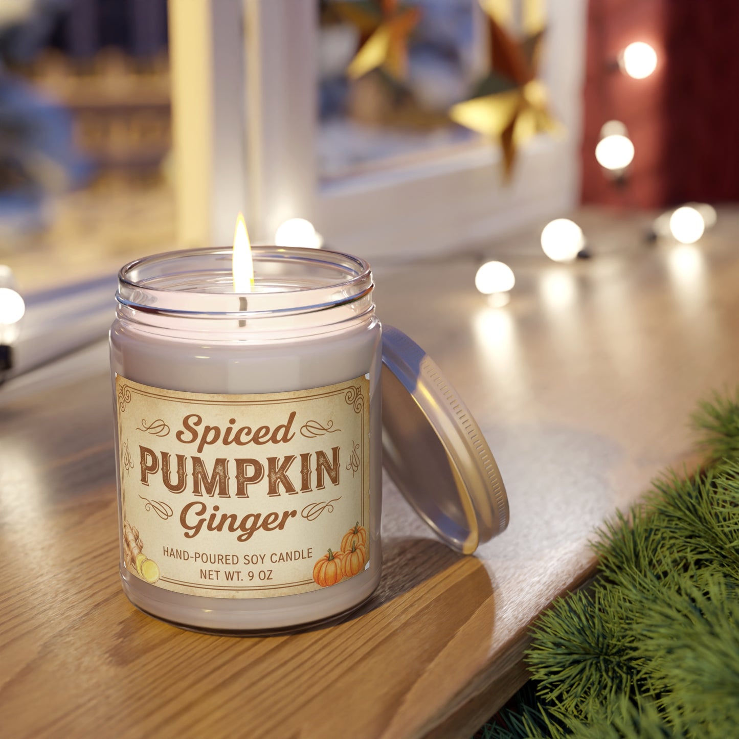 Spiced Pumpkin Ginger Scented Soy Candles with White Lid, 9oz