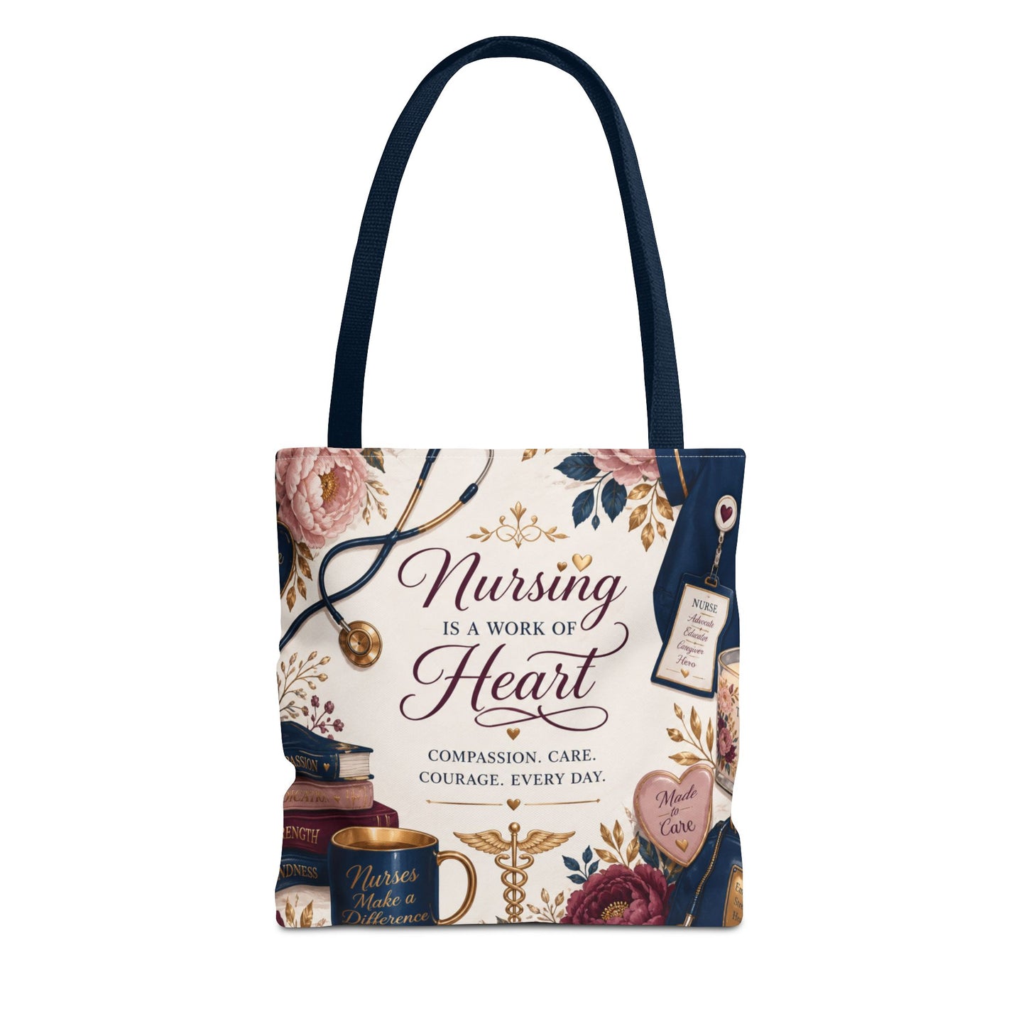 Nursing Is a Work of Heart Tote Bag – Floral Nurse Appreciation Gift