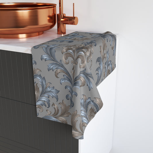 Elegant Blue Gray Damask  Hand Towel - Bathroom Accessory