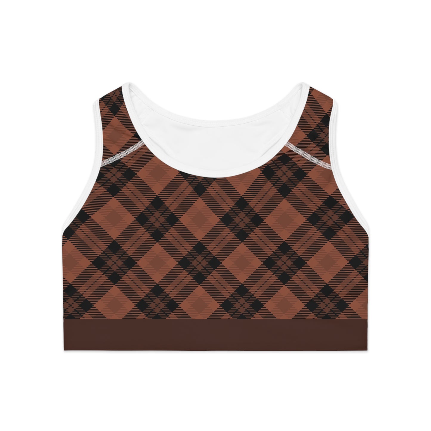 Brown w/Cocoa Trim Plaid Sports Bra (AOP)