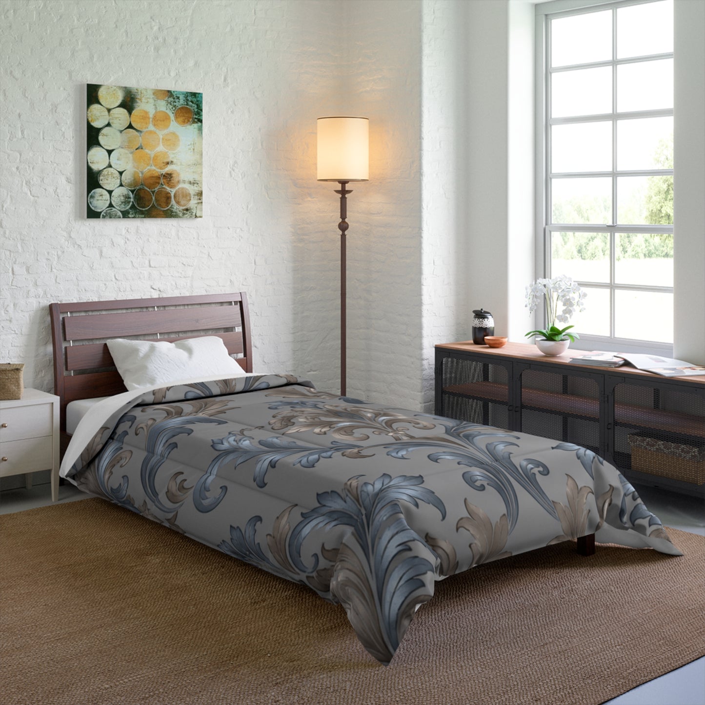 Elegant Blue Gray Damask Bedding