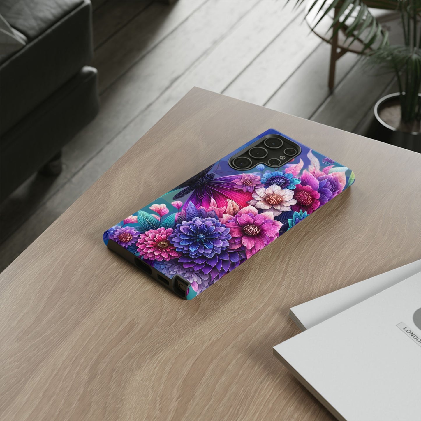 Butterfly Bloom Tough Phone Case — Vibrant Purple Blossom Protective Cover