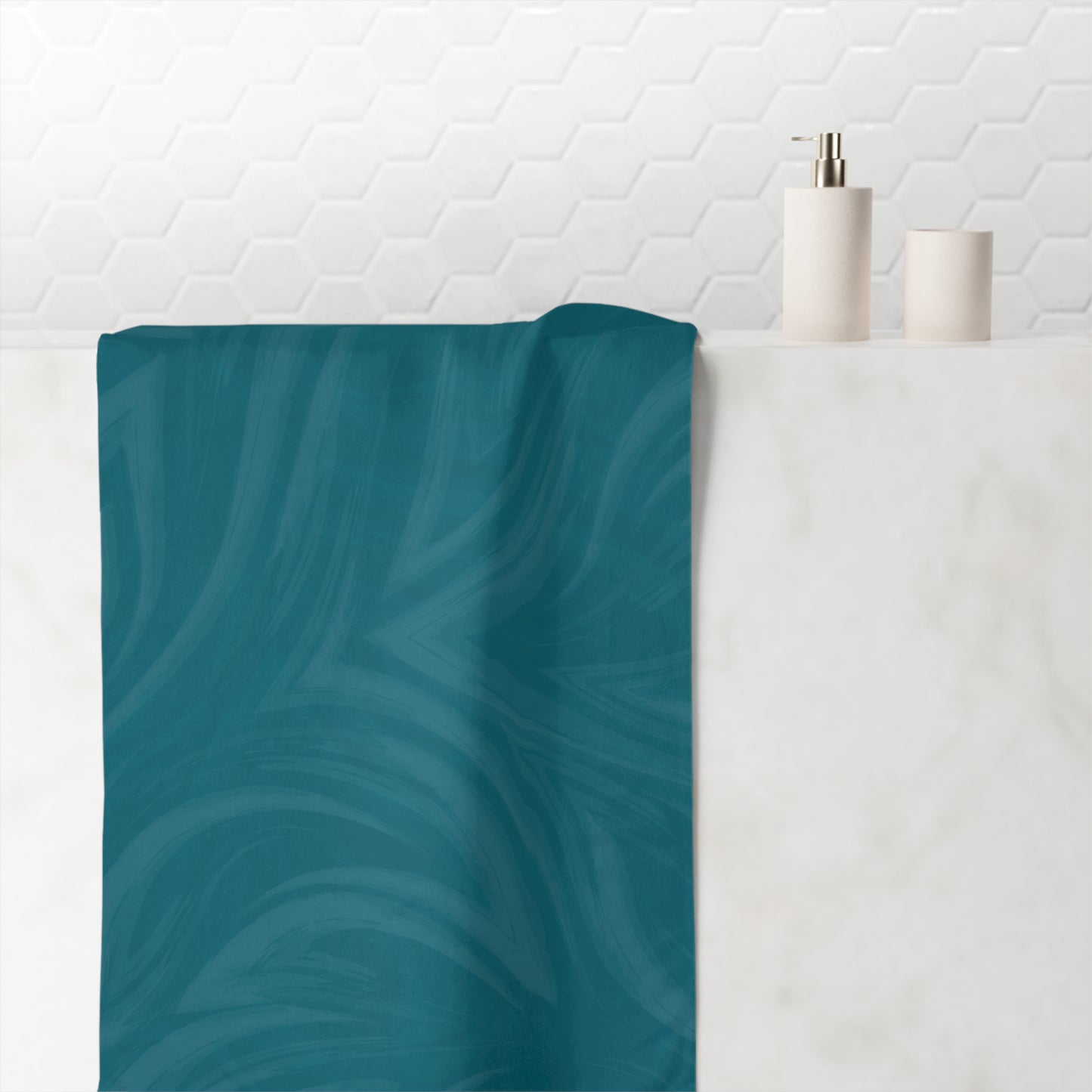 Teal Wave Towel — Soft Mink-Cotton Swirl Design