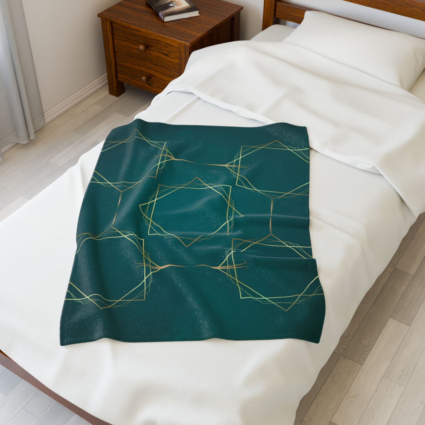 Gilded Elegance (Dark Teal) Velveteen Plush Blanket
