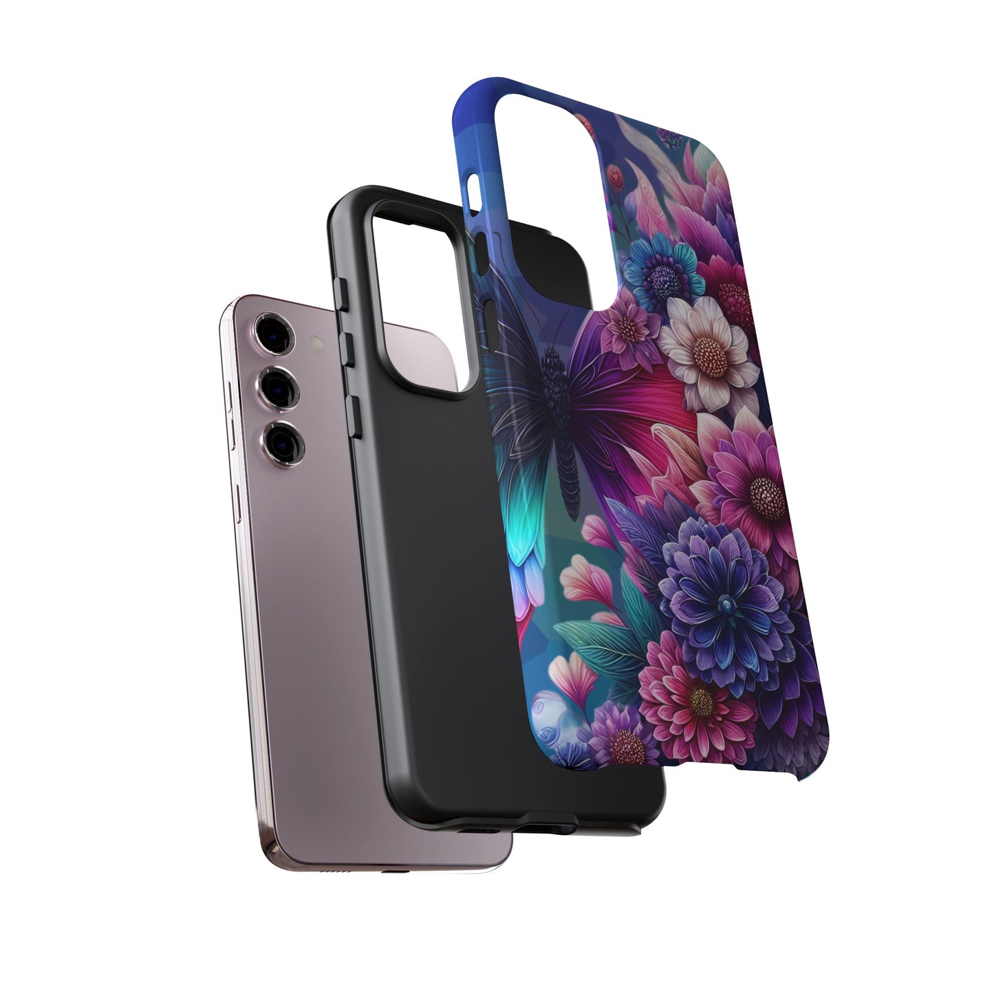 Butterfly Bloom Tough Phone Case — Vibrant Purple Blossom Protective Cover