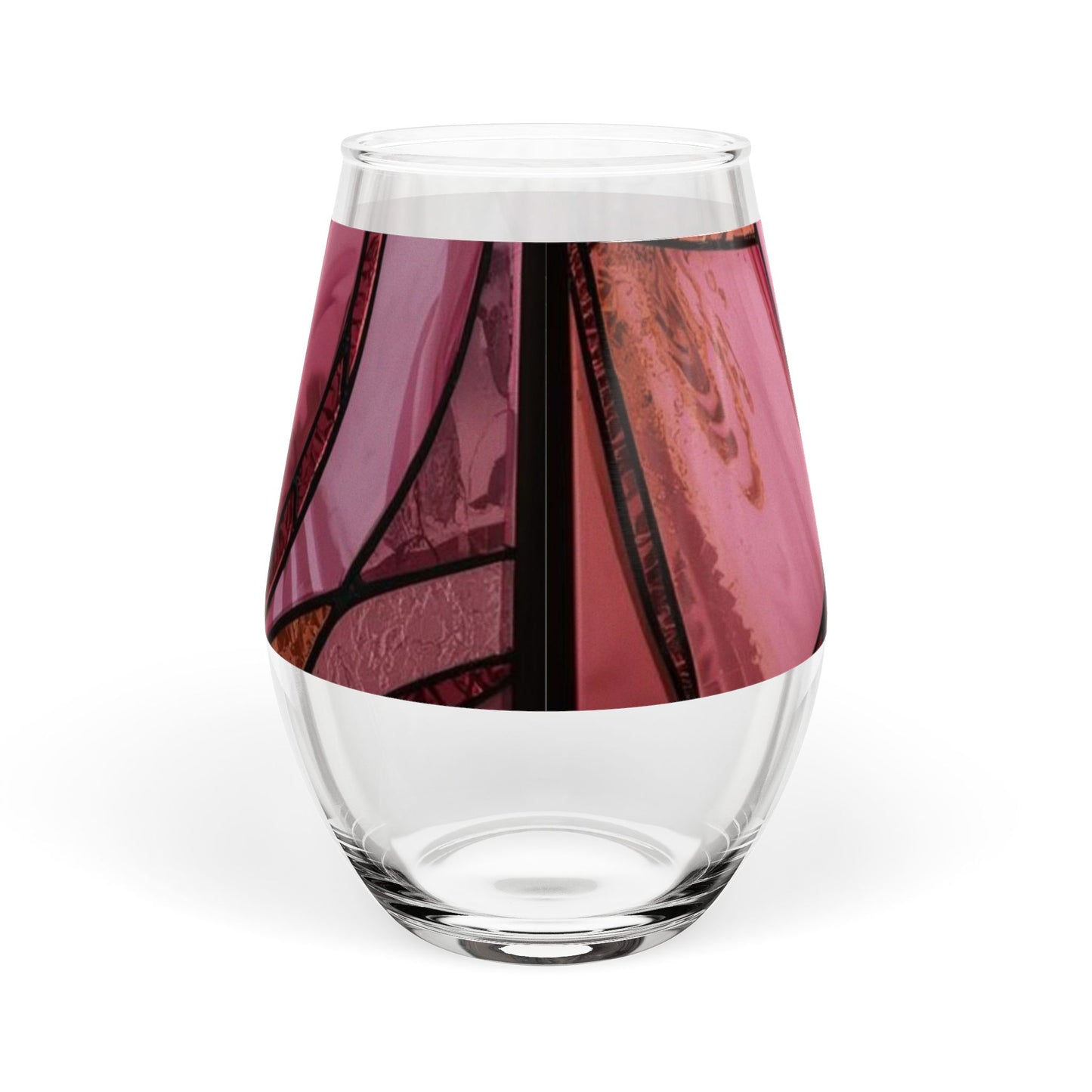 Rose Allure Stained Glass Stemless Wine Glass – 11.75 oz