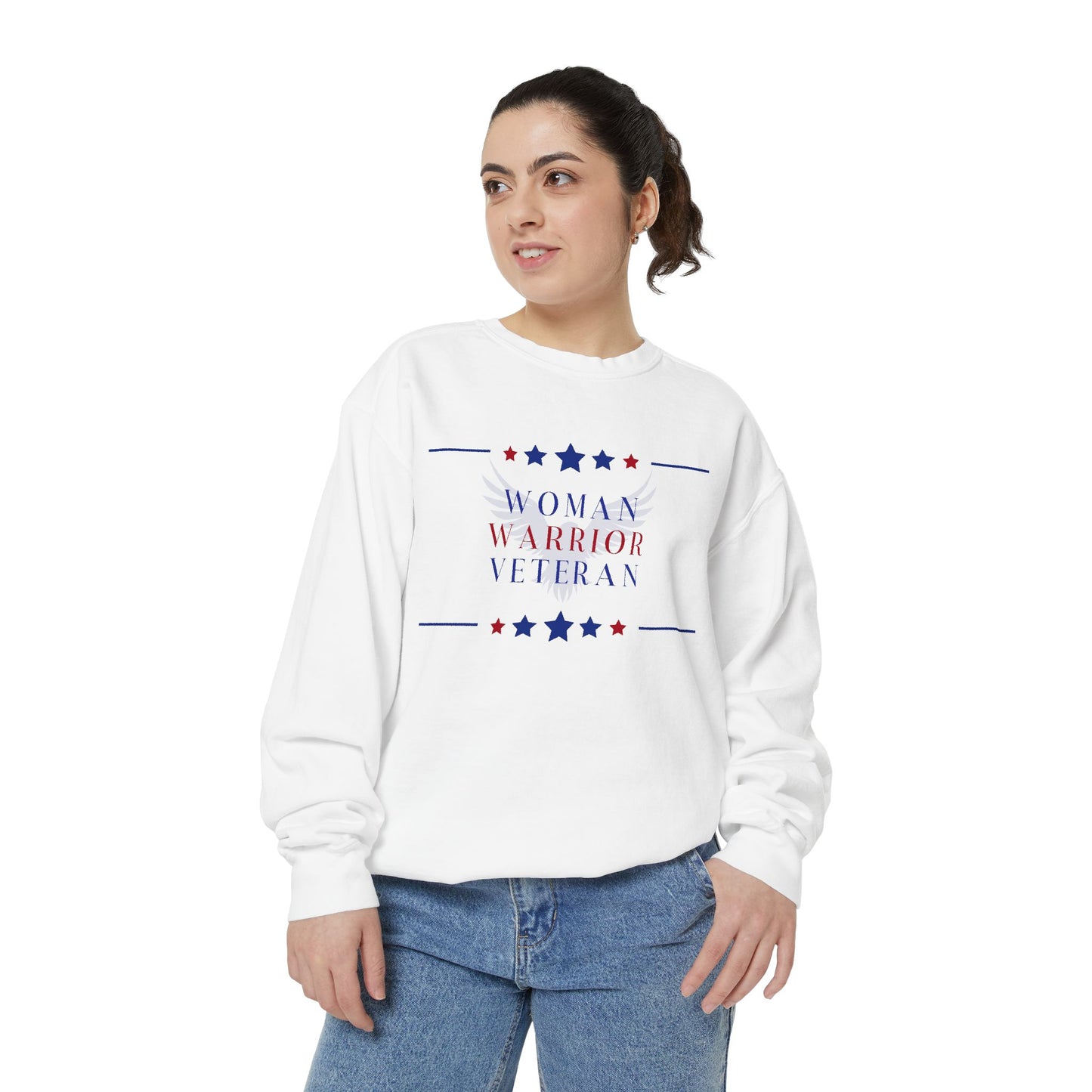 Woman, Warrior, Veteran Unisex Garment-Dyed Sweatshirt