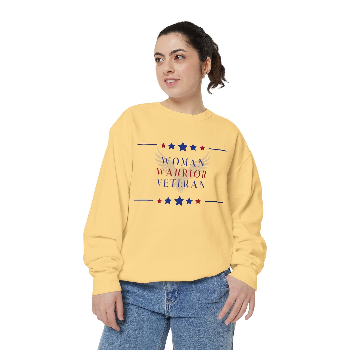 Woman, Warrior, Veteran Unisex Garment-Dyed Sweatshirt