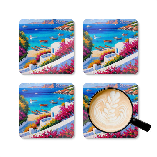 Grecian Seaside Corkwood Coaster Set