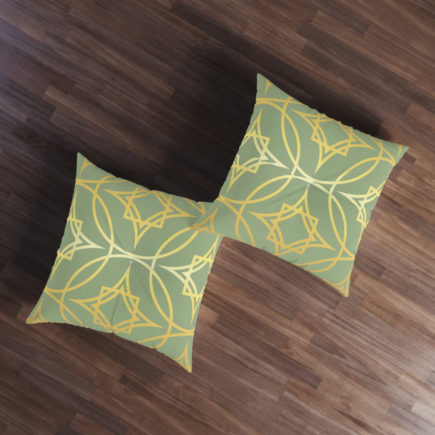 Gilded Geometric Sage & Gold Tufted Floor Pillow