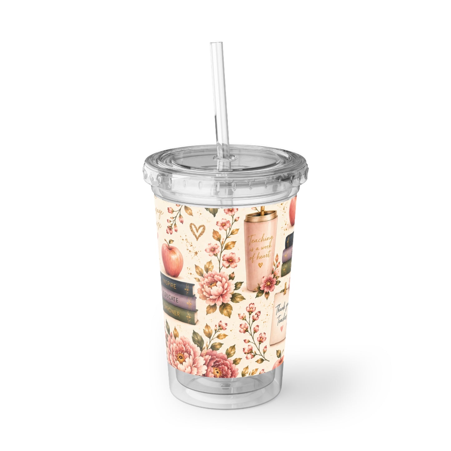 Teacher Appreciation Floral Acrylic Tumbler — "Thank You Teacher" Travel Cup