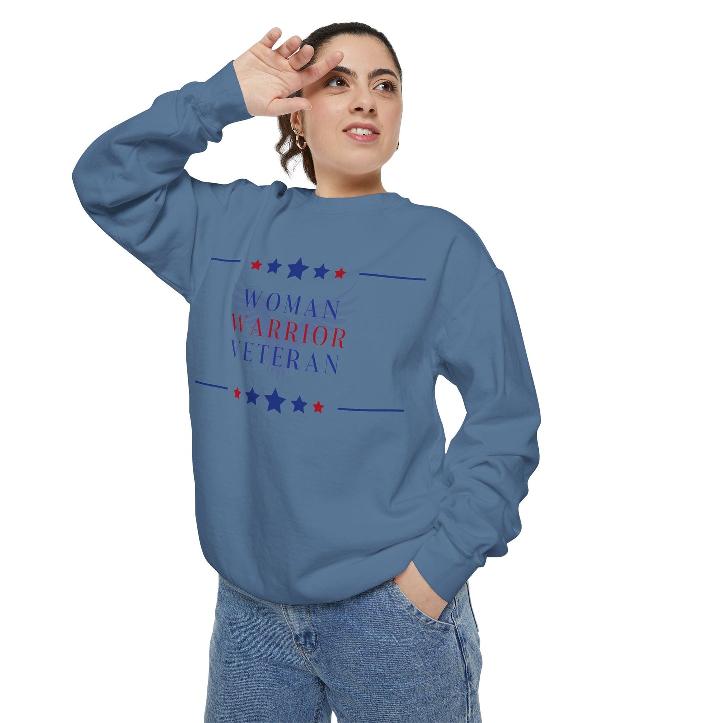 Woman, Warrior, Veteran Unisex Garment-Dyed Sweatshirt