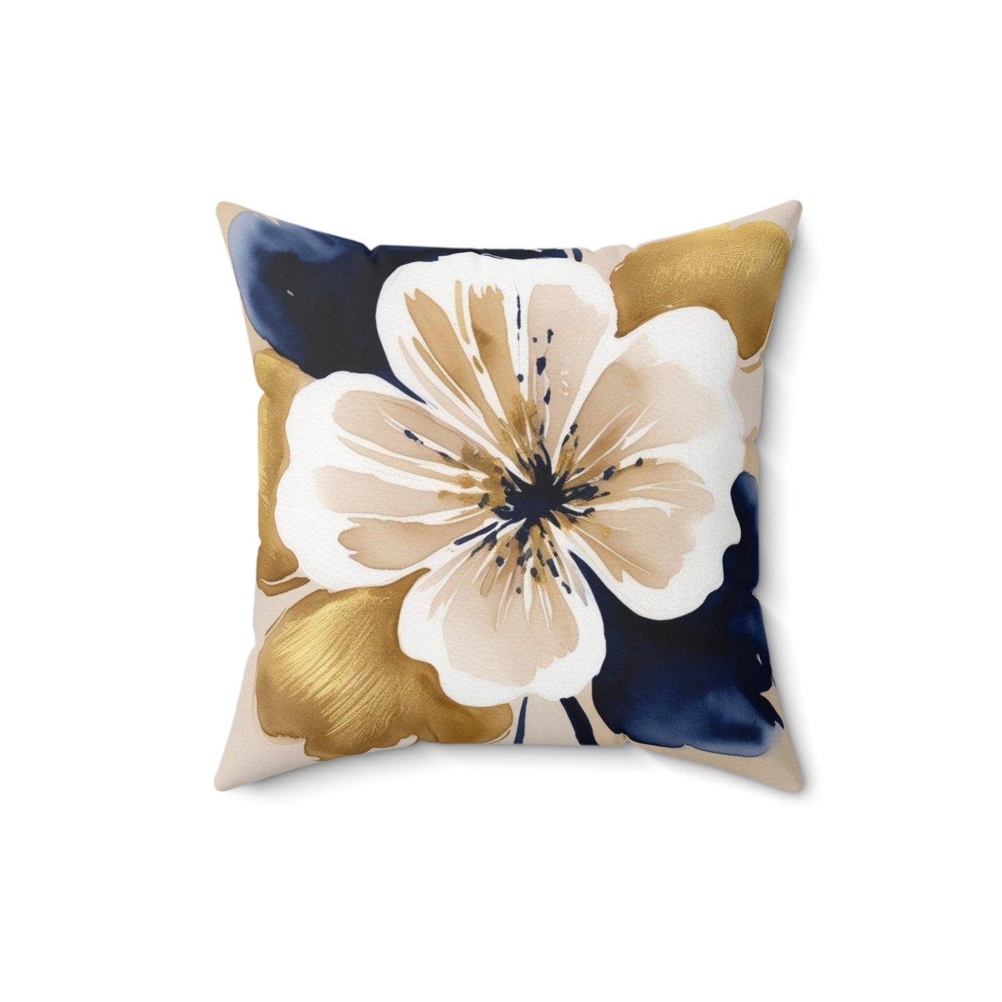 Floral Gold & Navy Square Pillow