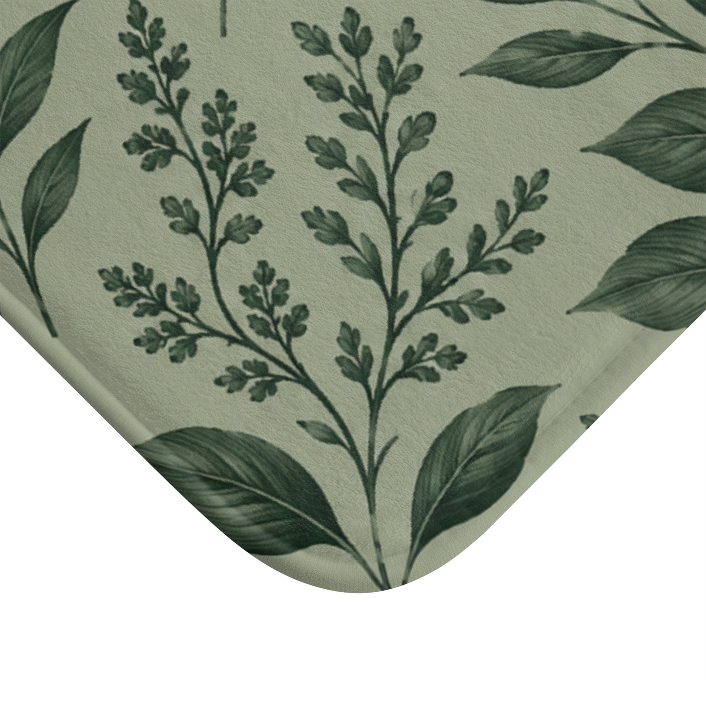 Botanical Green Leaf Bath Mat — Fern Pattern Bathroom Rug