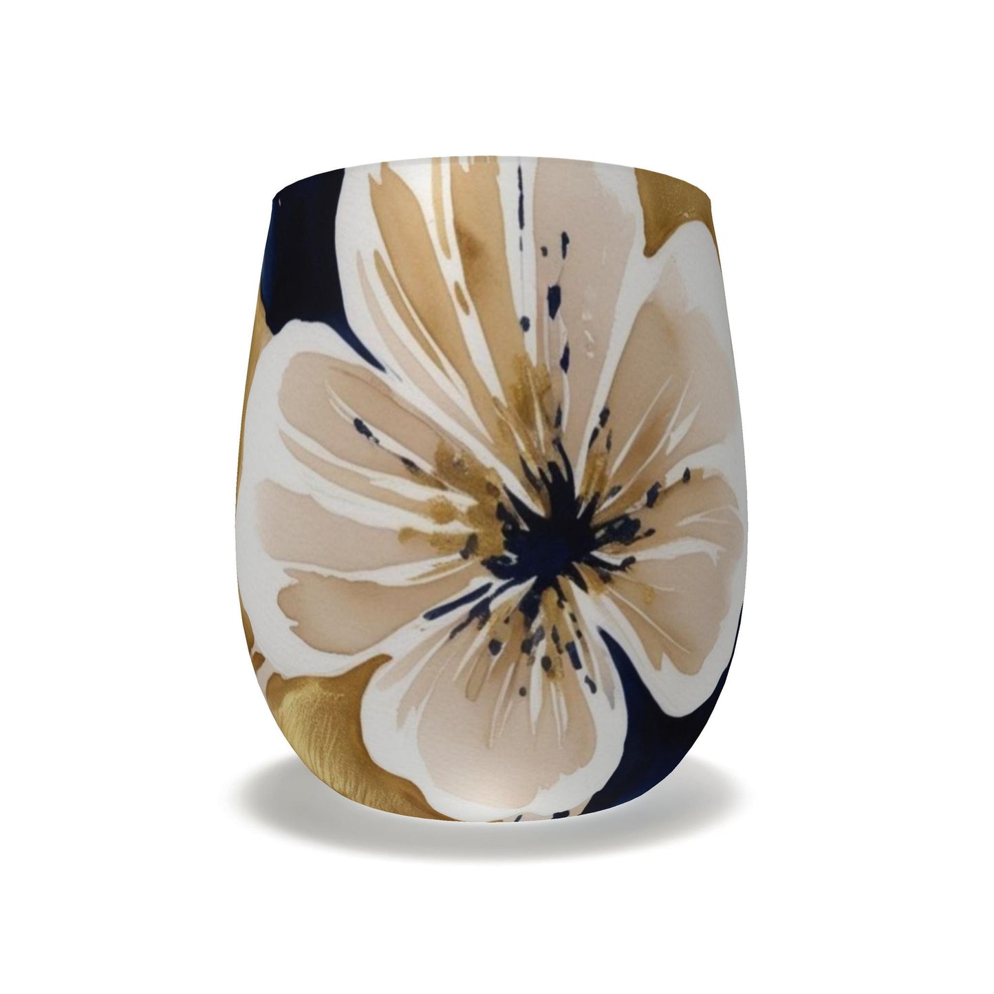 Floral Gold & Navy Water Glass