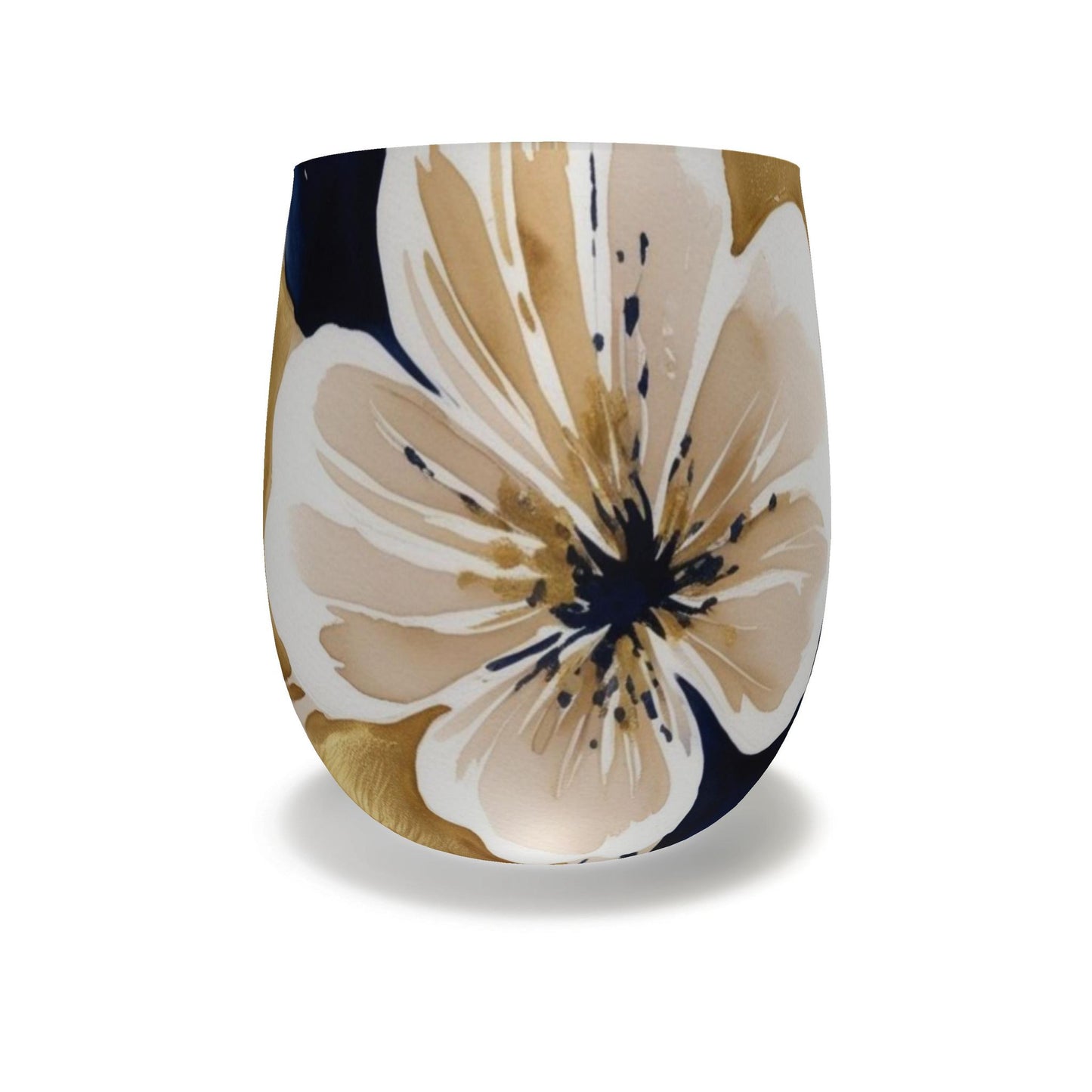 Floral Gold & Navy Water Glass
