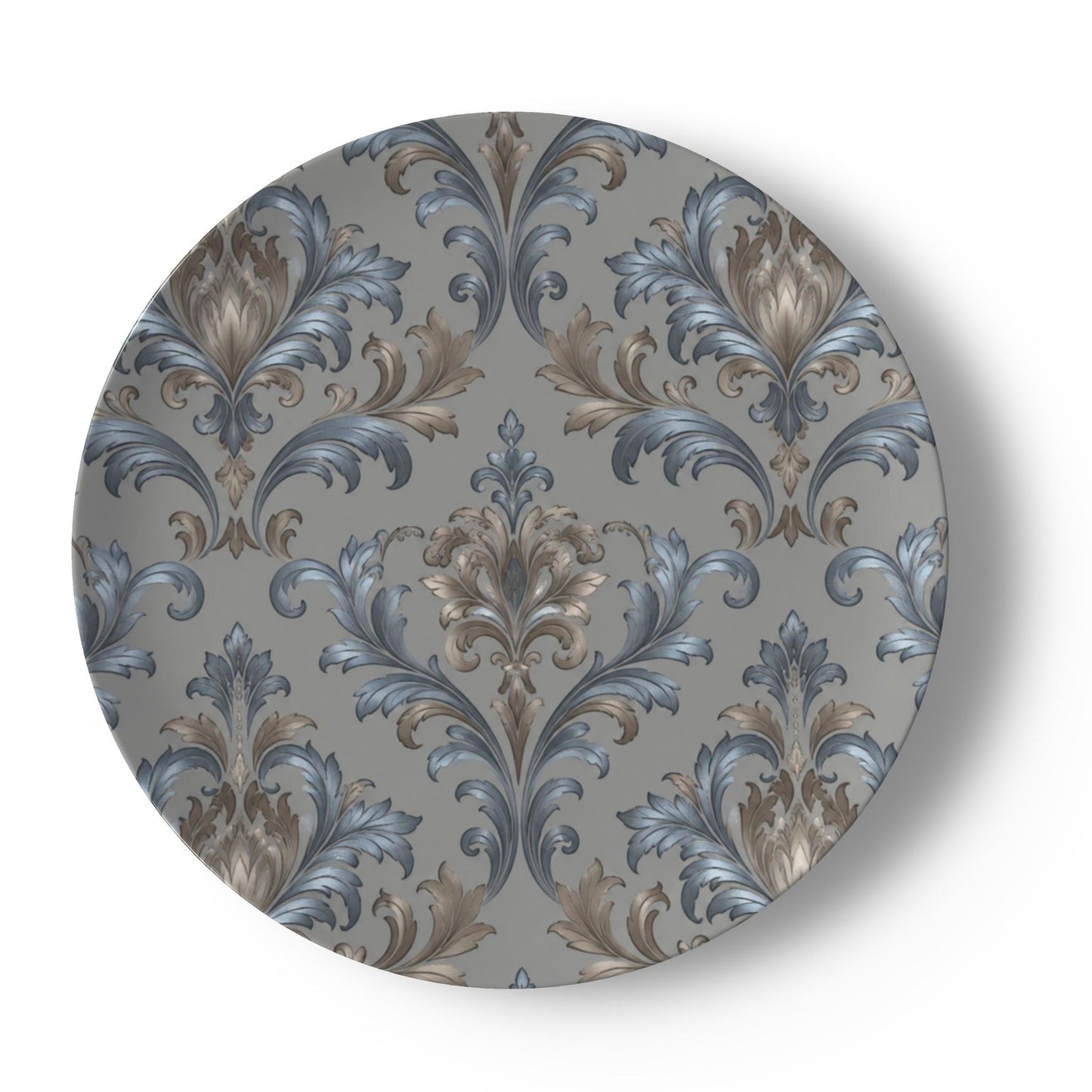 Elegant Blue & Gray Damask Motif China Plates