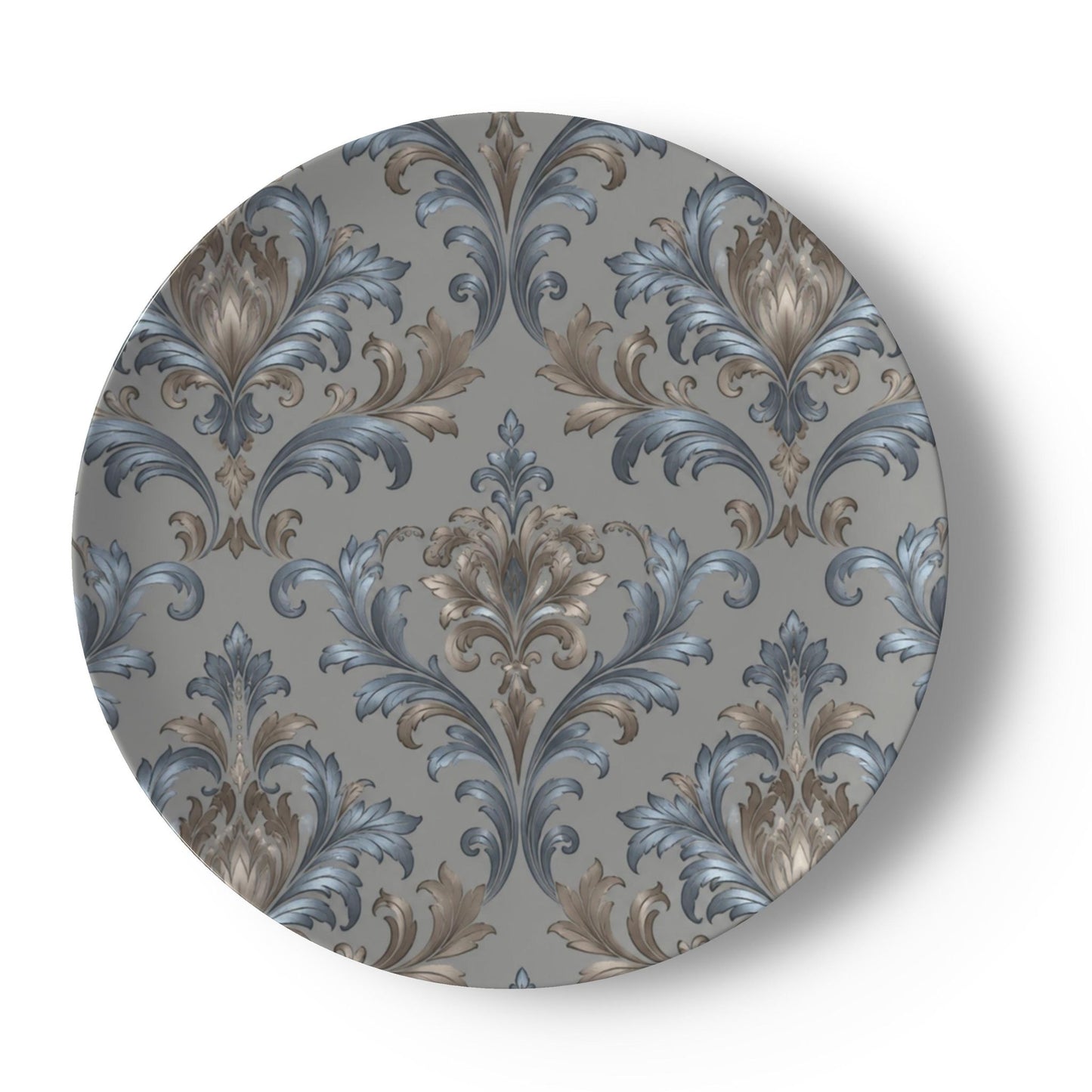 Elegant Blue & Gray Damask Motif China Plates