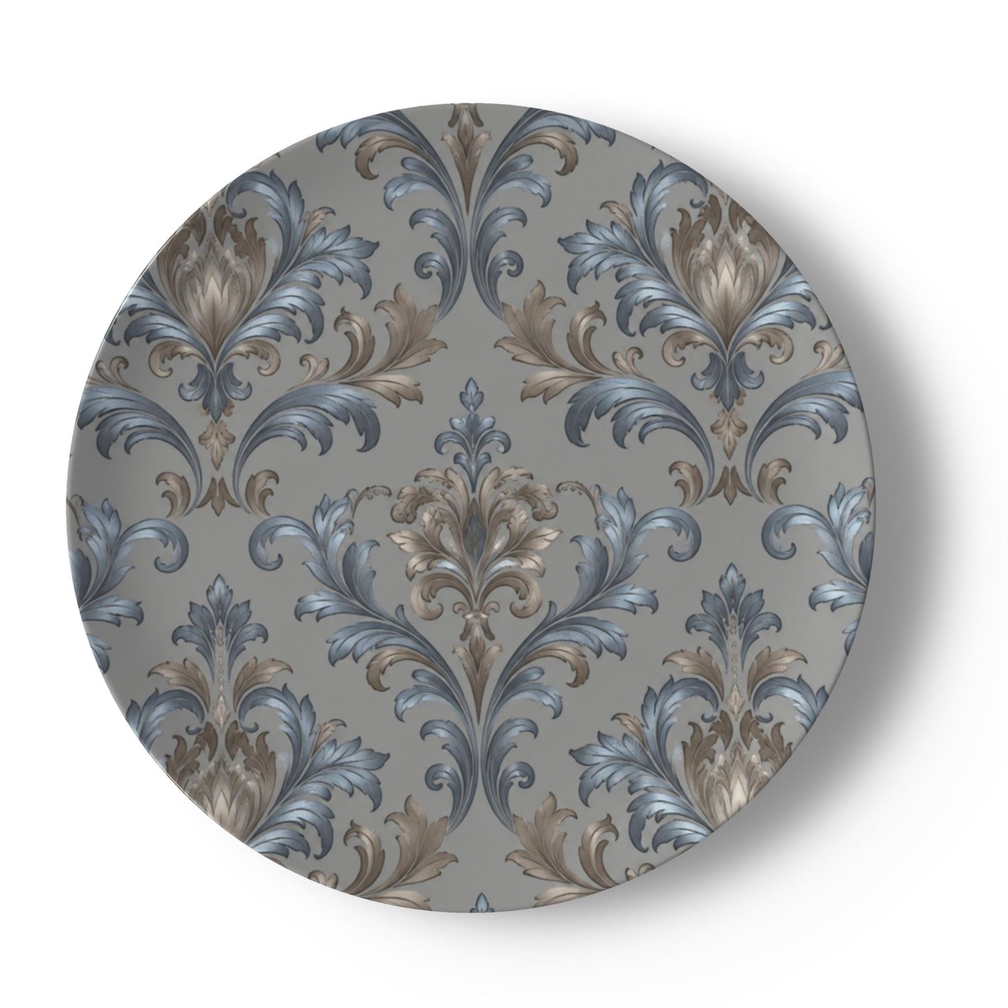Elegant Blue & Gray Damask Motif China Plates