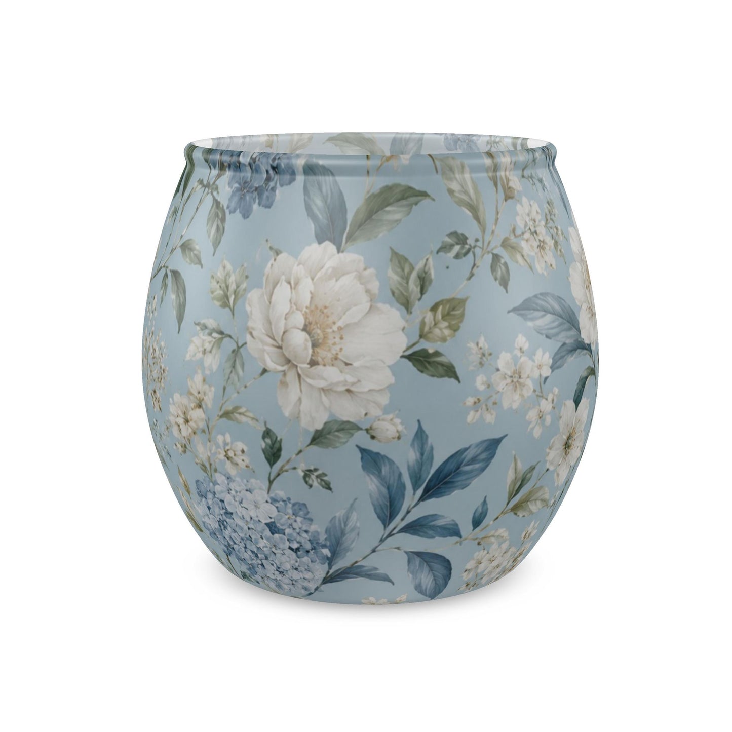 Blue Vintage Hydrangea & Peony Glass Tealight Candle Holder