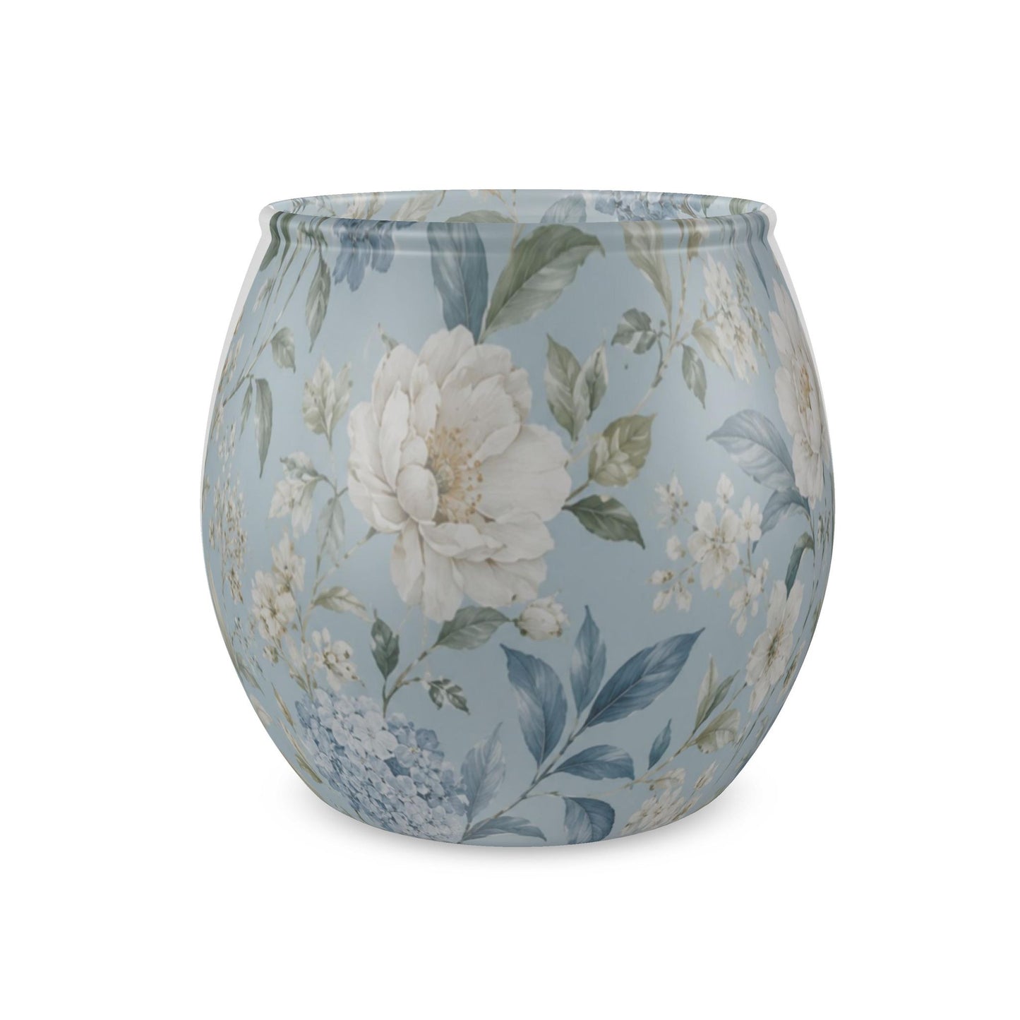 Blue Vintage Hydrangea & Peony Glass Tealight Candle Holder