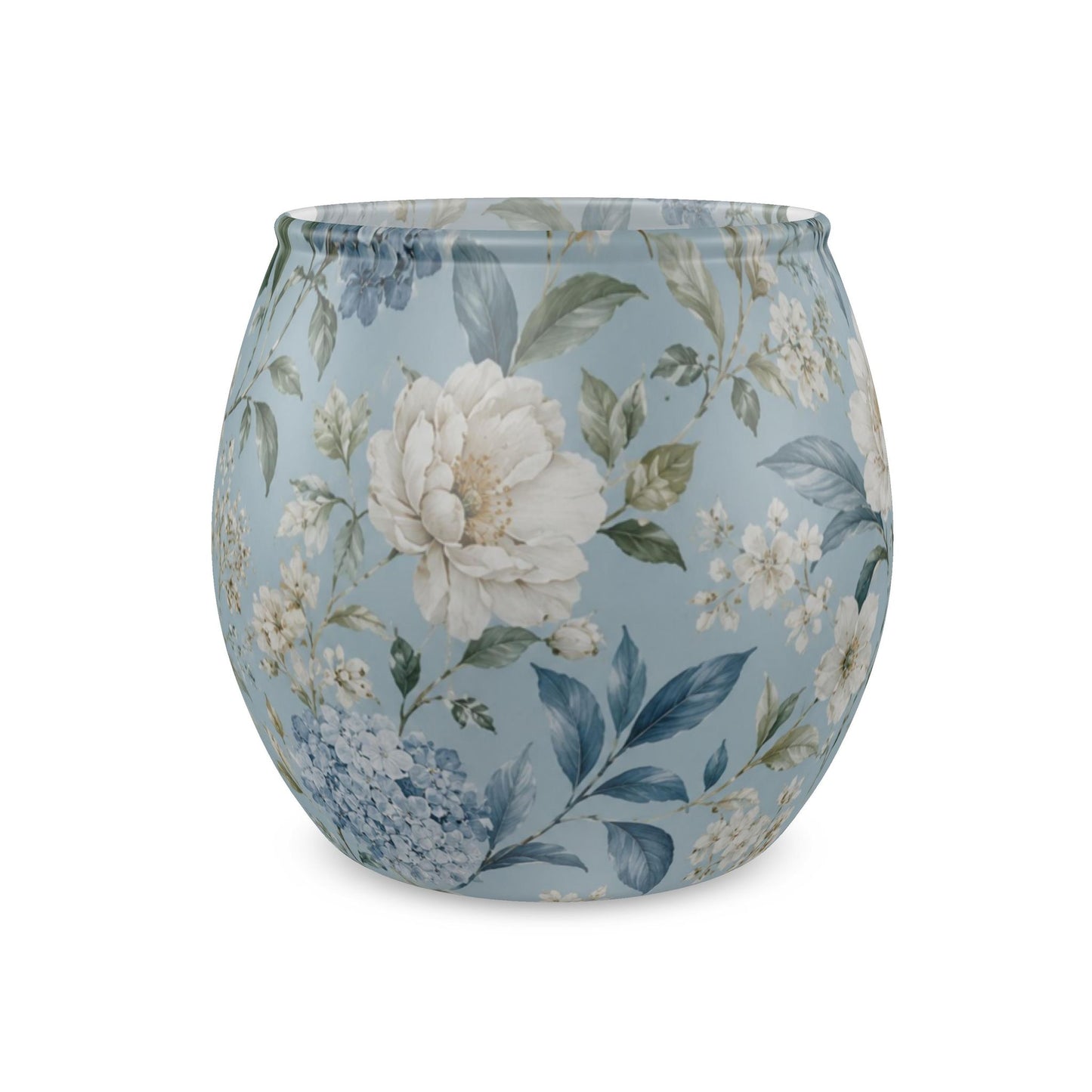 Blue Vintage Hydrangea & Peony Glass Tealight Candle Holder