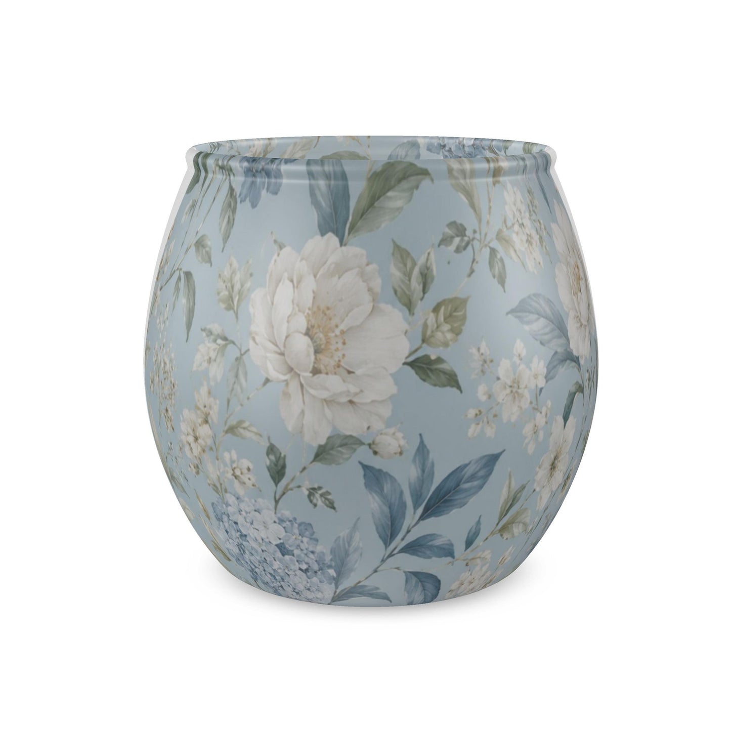Blue Vintage Hydrangea & Peony Glass Tealight Candle Holder