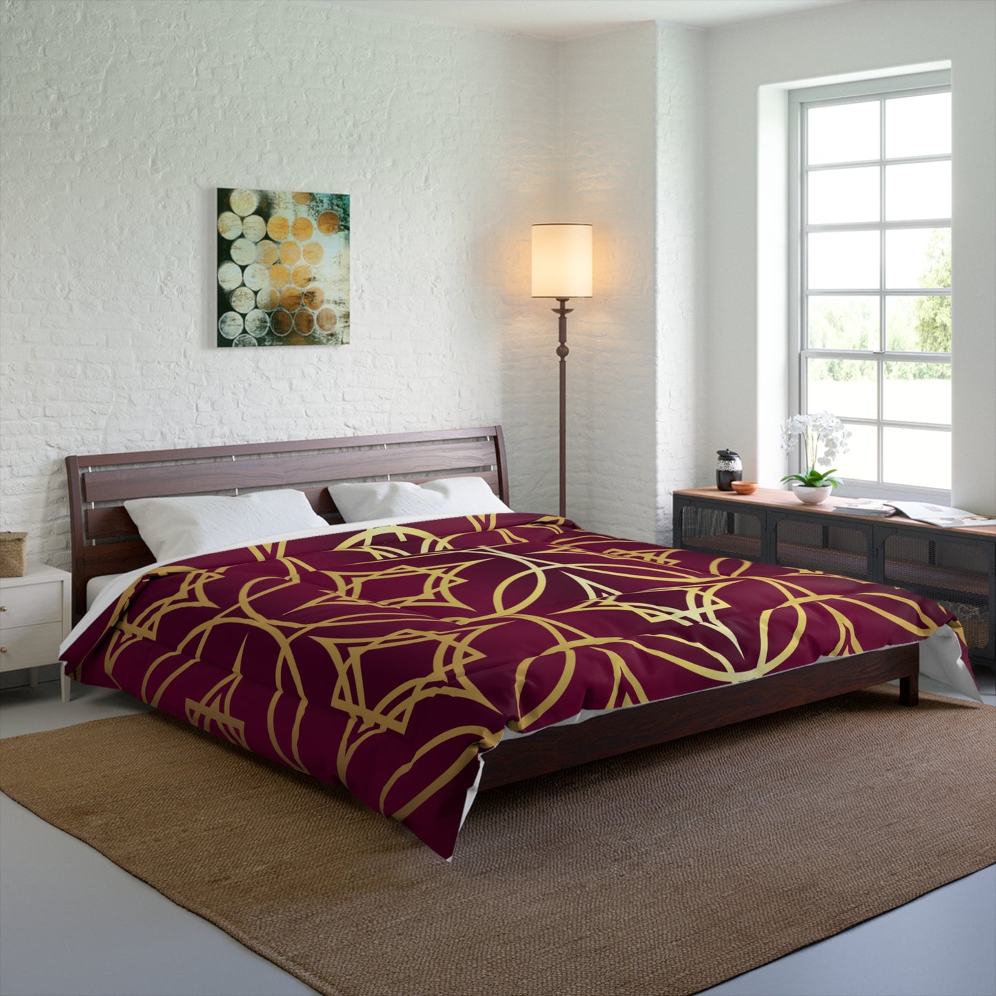 Gilded Geometric Comforter — Burgundy & Gold Luxury Duvet Cover