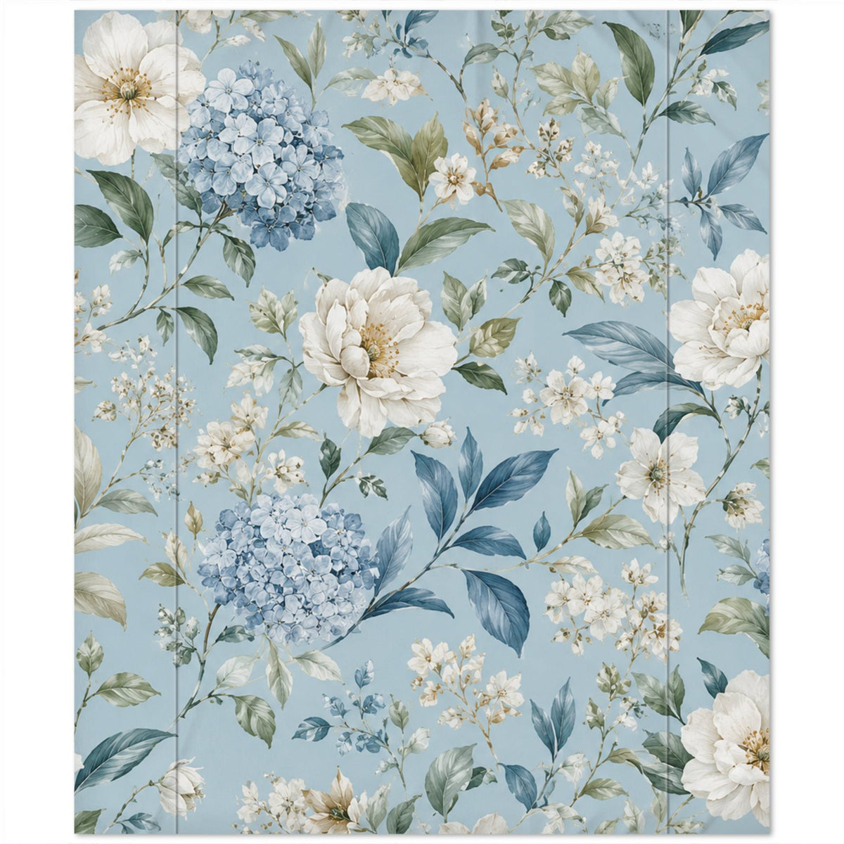 Blue Vintage Hydrangea & Peony Flat Sheet