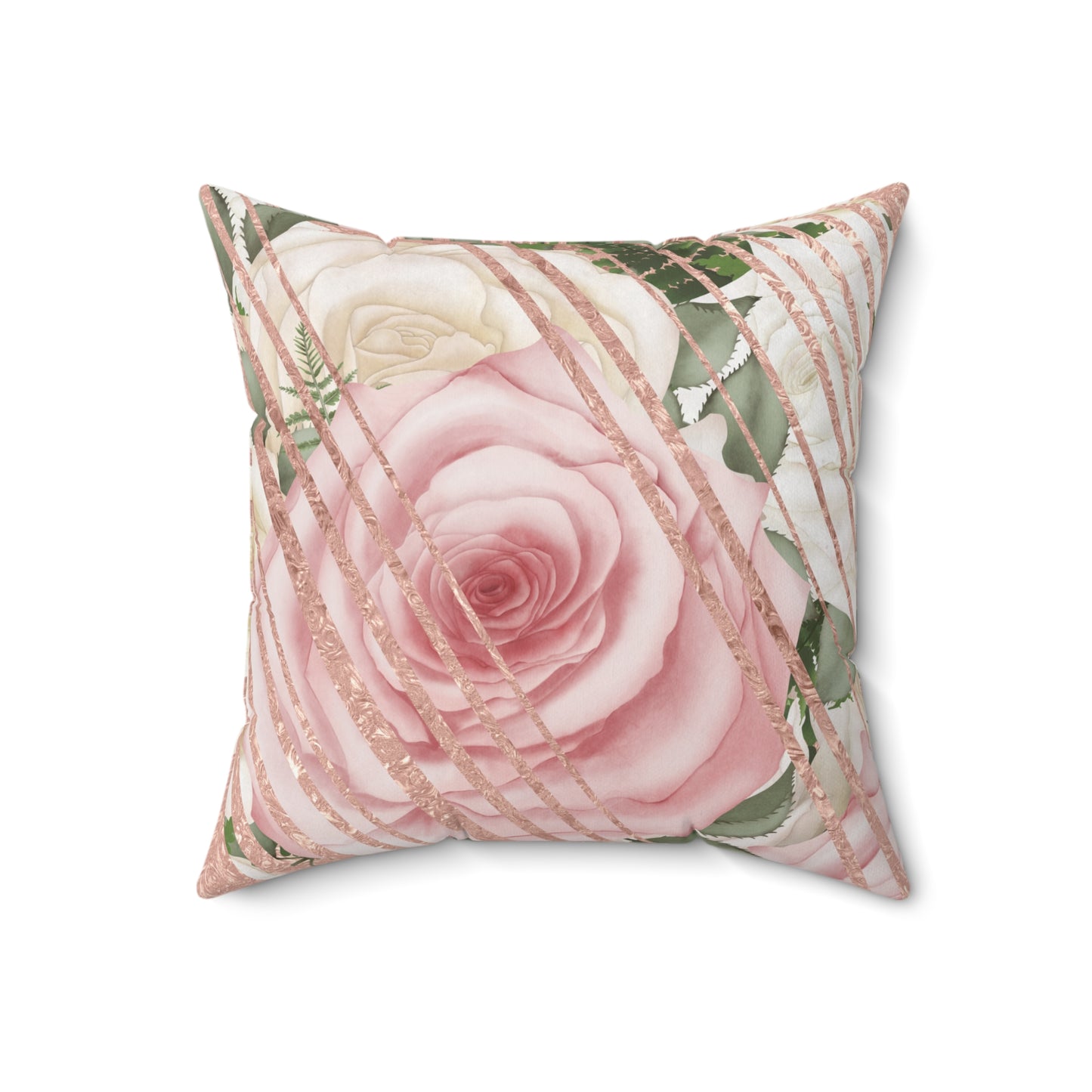 Kissed by a Rose Gold Faux Suede Square Pillow