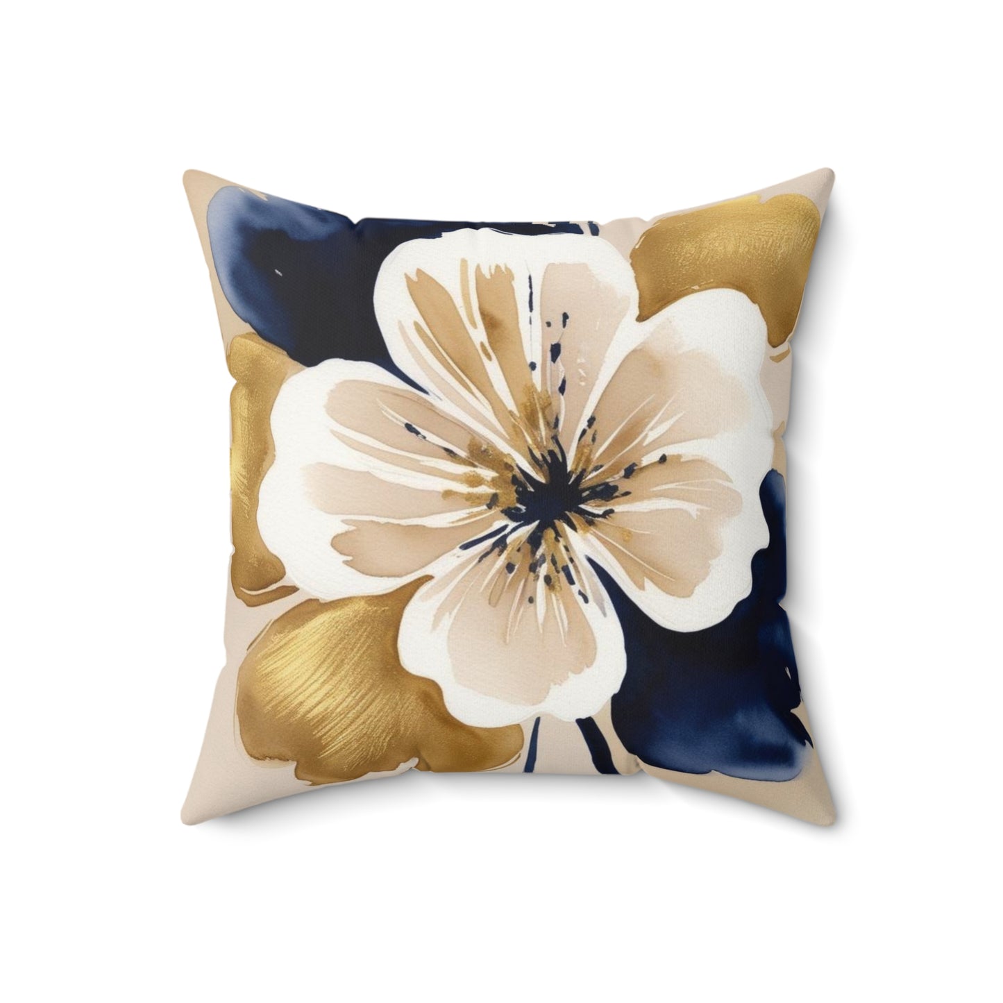 Floral Gold & Navy Faux Suede Square Pillow