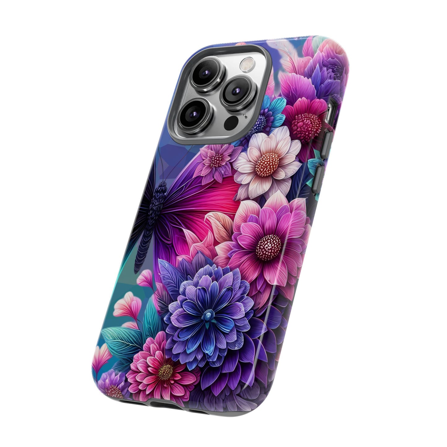 Butterfly Bloom Tough Phone Case — Vibrant Purple Blossom Protective Cover