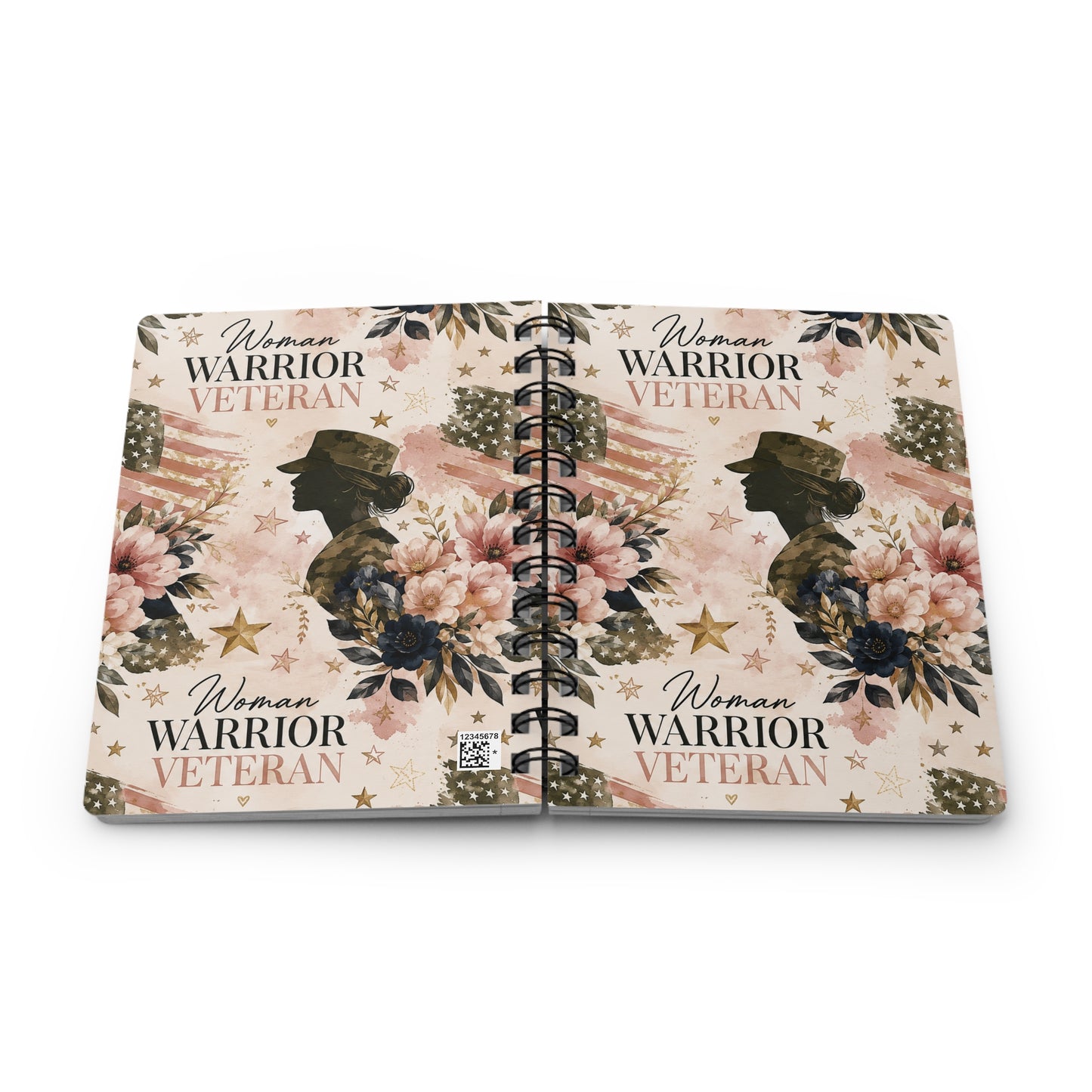 Woman Warrior Veteran Spiral Journal — Floral Patriotic Notebook for Female Veterans