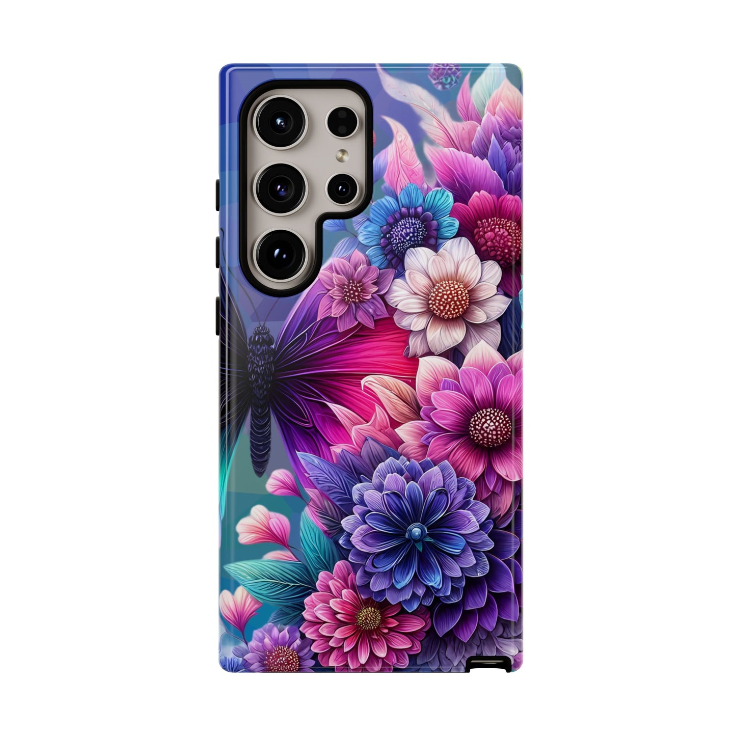 Butterfly Bloom Tough Phone Case — Vibrant Purple Blossom Protective Cover