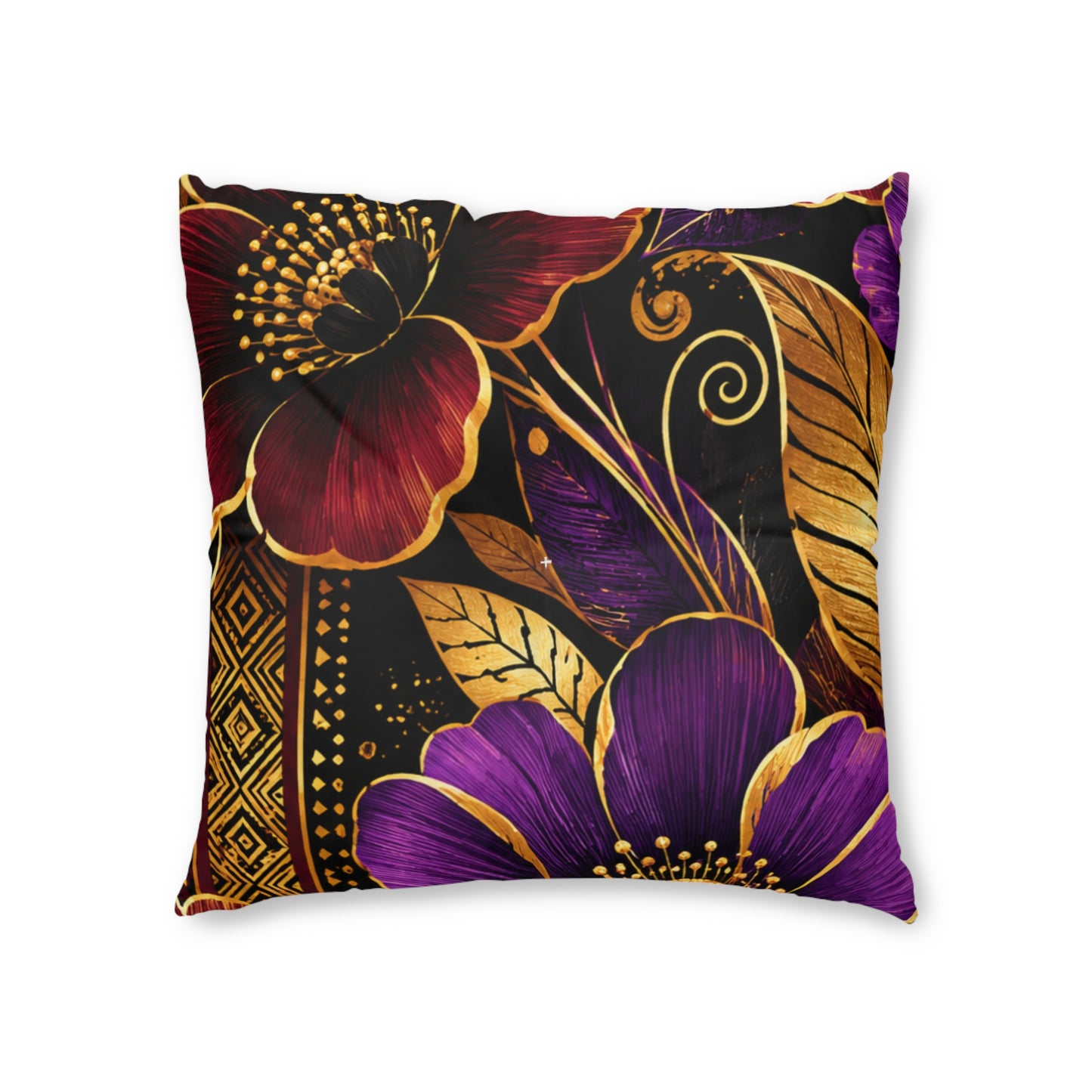 Zuri Garden Tufted Floor Pillow — Purple & Gold Decorative Cushion