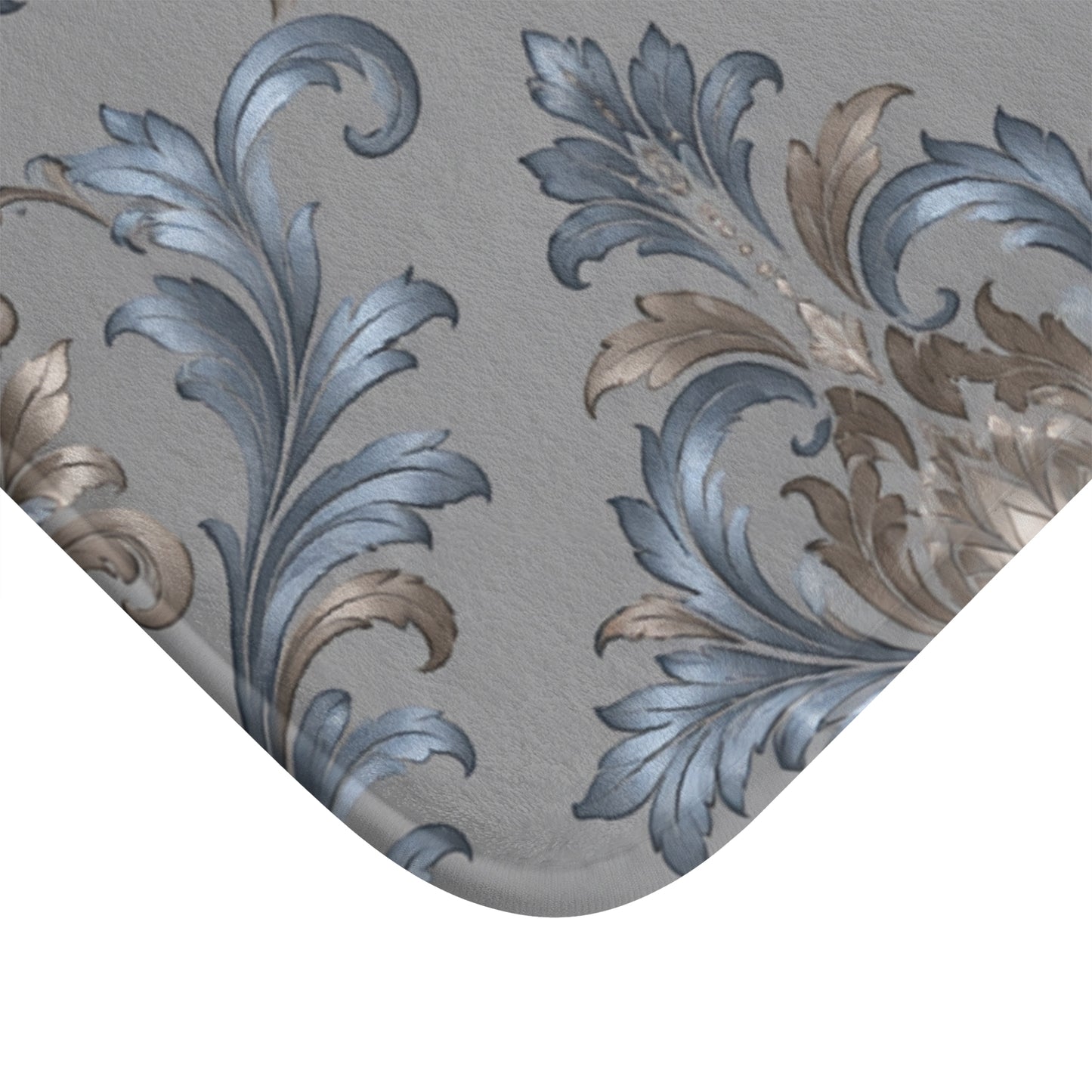 Elegant Blue Gray Damask Bath Mat — Vintage Floral Non-Slip Bath Rug