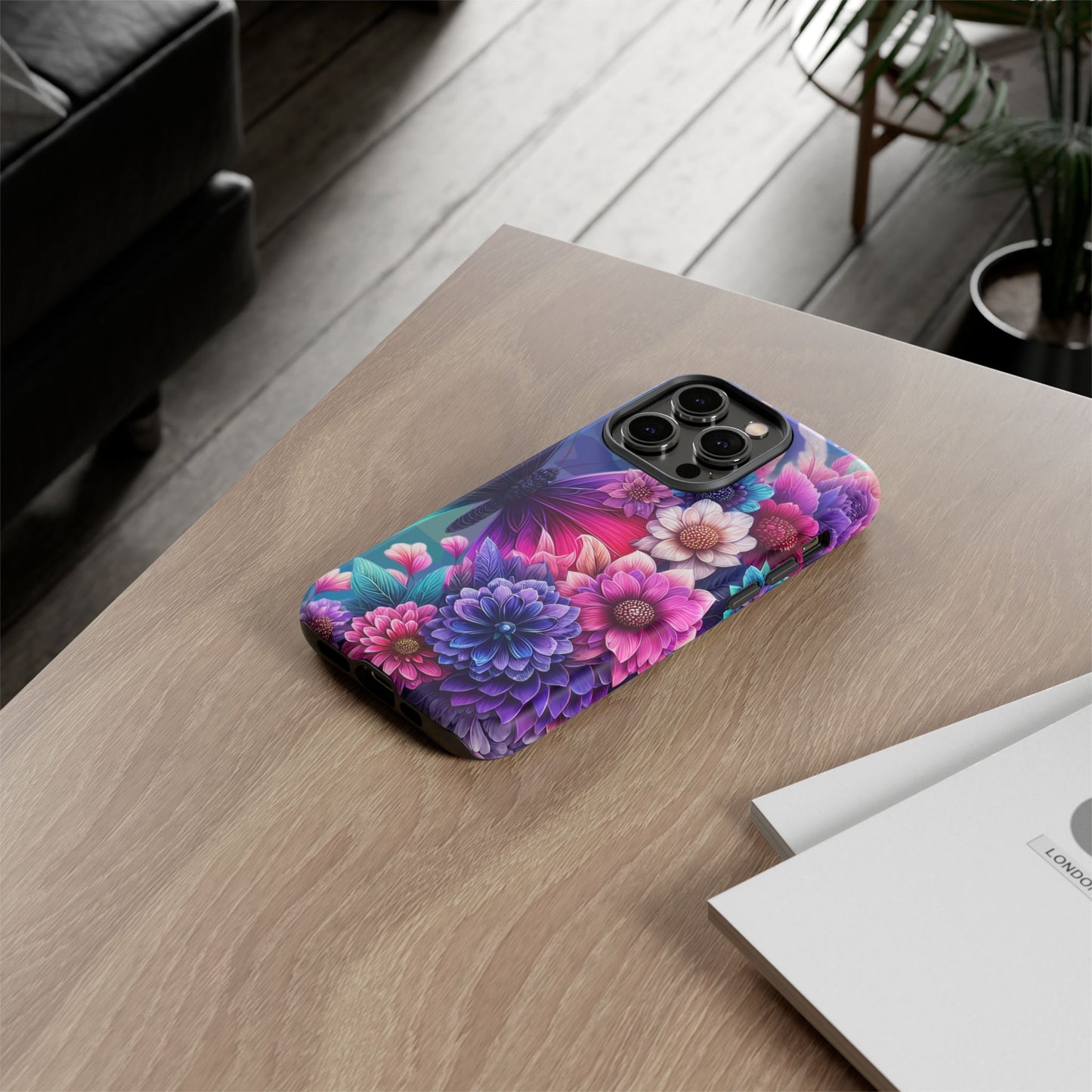 Butterfly Bloom Tough Phone Case — Vibrant Purple Blossom Protective Cover